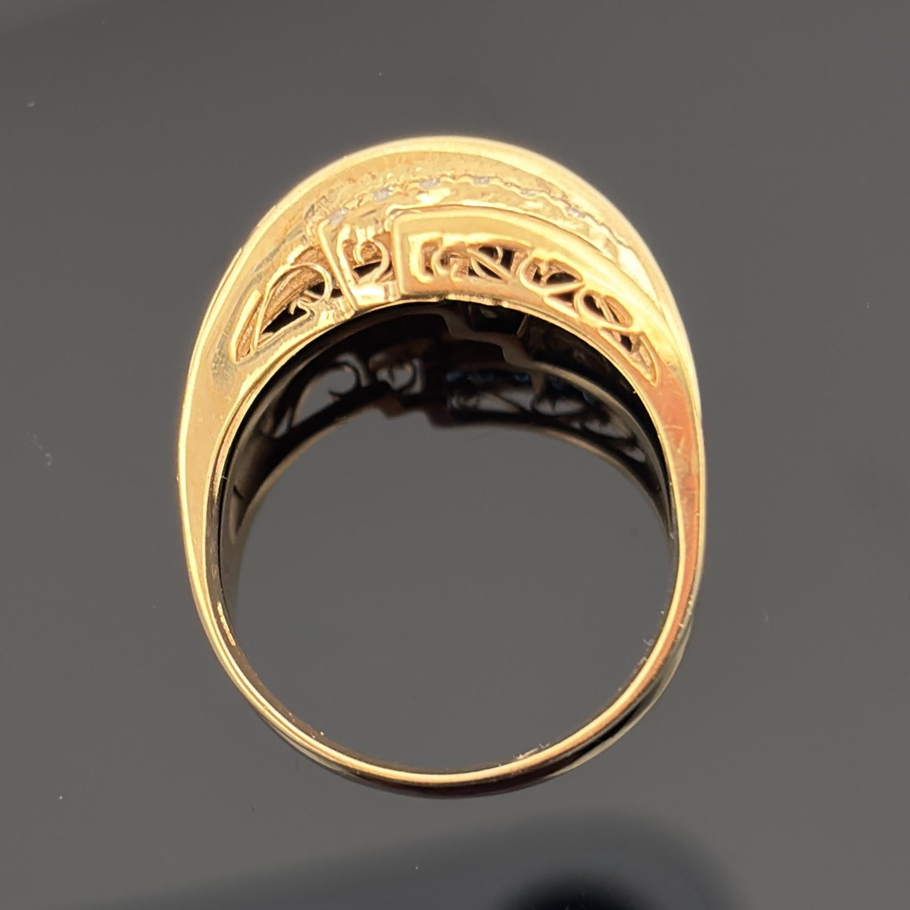 Estate Blue Sapphire & Diamond 5 Row Bypass Ring 18k Yellow Gold, 1.16ctw
