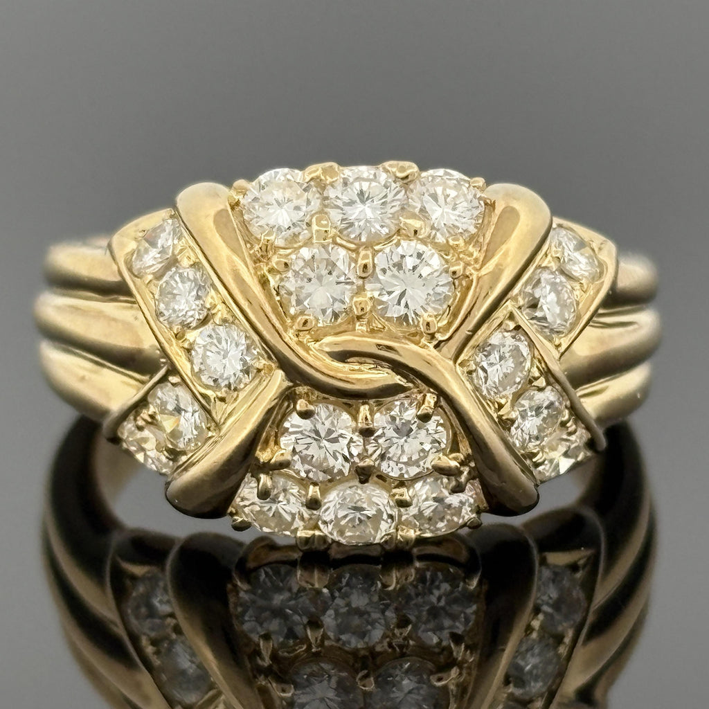 Estate Pavé Diamond Cluster Ring, 18k Yellow Gold 1.03ctw, Hideko