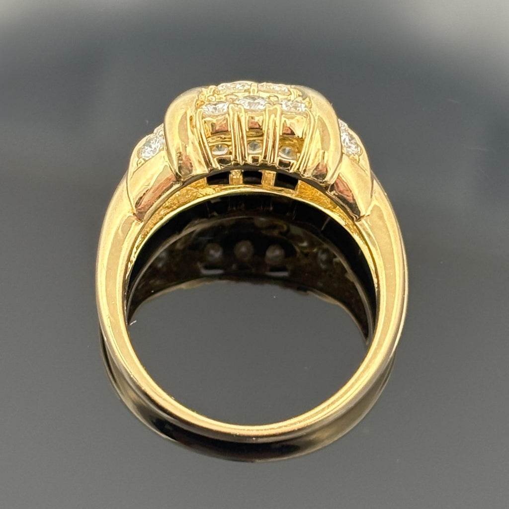 Estate Pavé Diamond Cluster Ring, 18k Yellow Gold 1.03ctw, Hideko