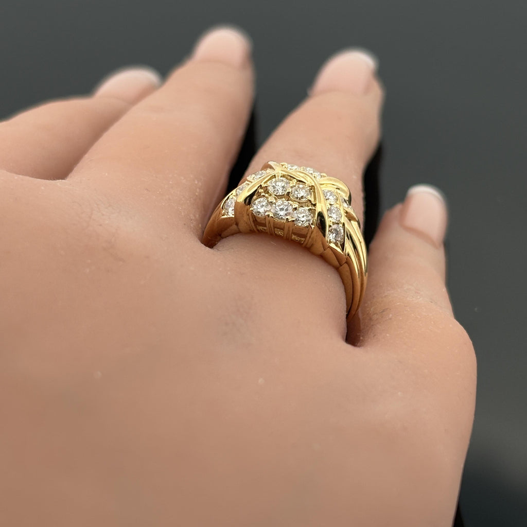 Estate Pavé Diamond Cluster Ring, 18k Yellow Gold 1.03ctw, Hideko