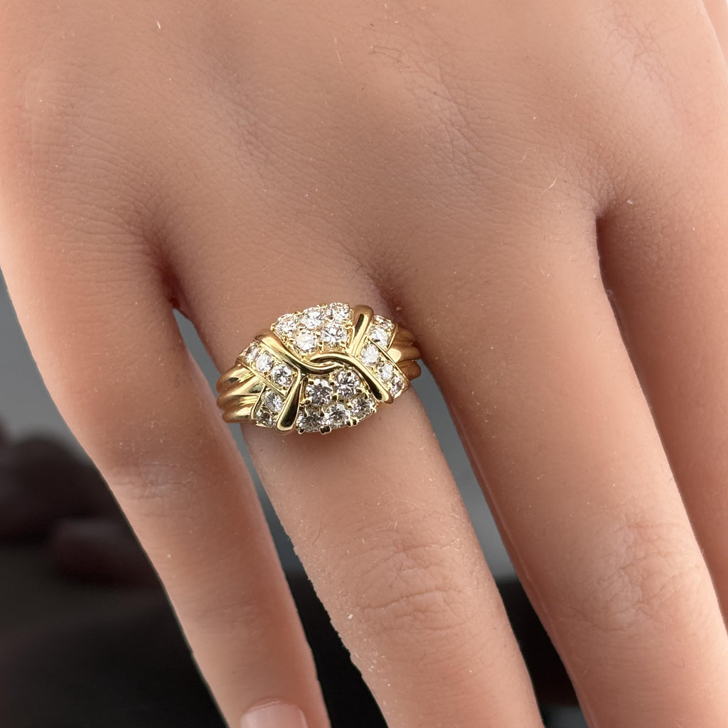 Estate Pavé Diamond Cluster Ring, 18k Yellow Gold 1.03ctw, Hideko