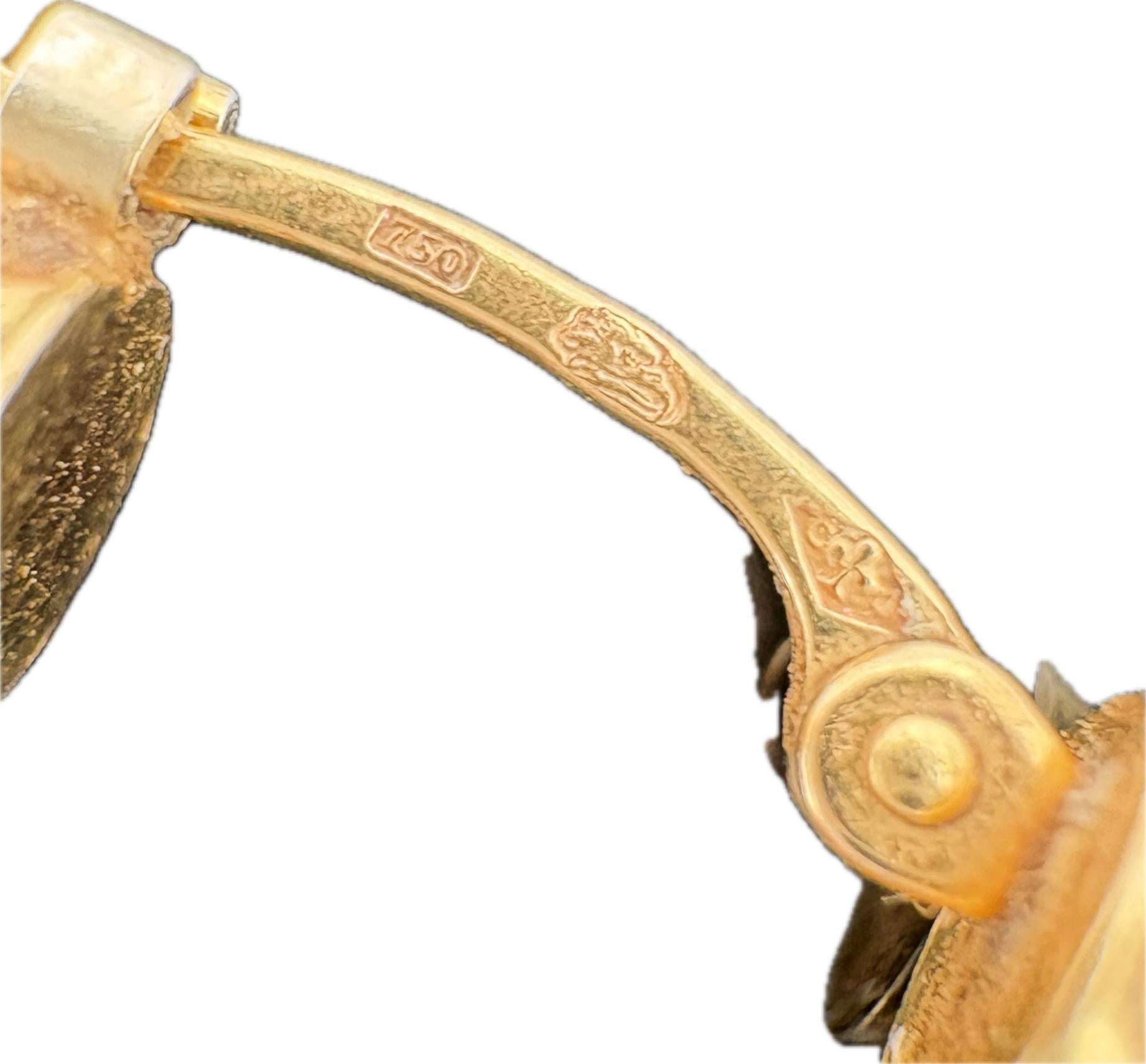 Vintage French 18K Tri-Color Gold Twisted Hollow Hoop Earrings, ca 1980