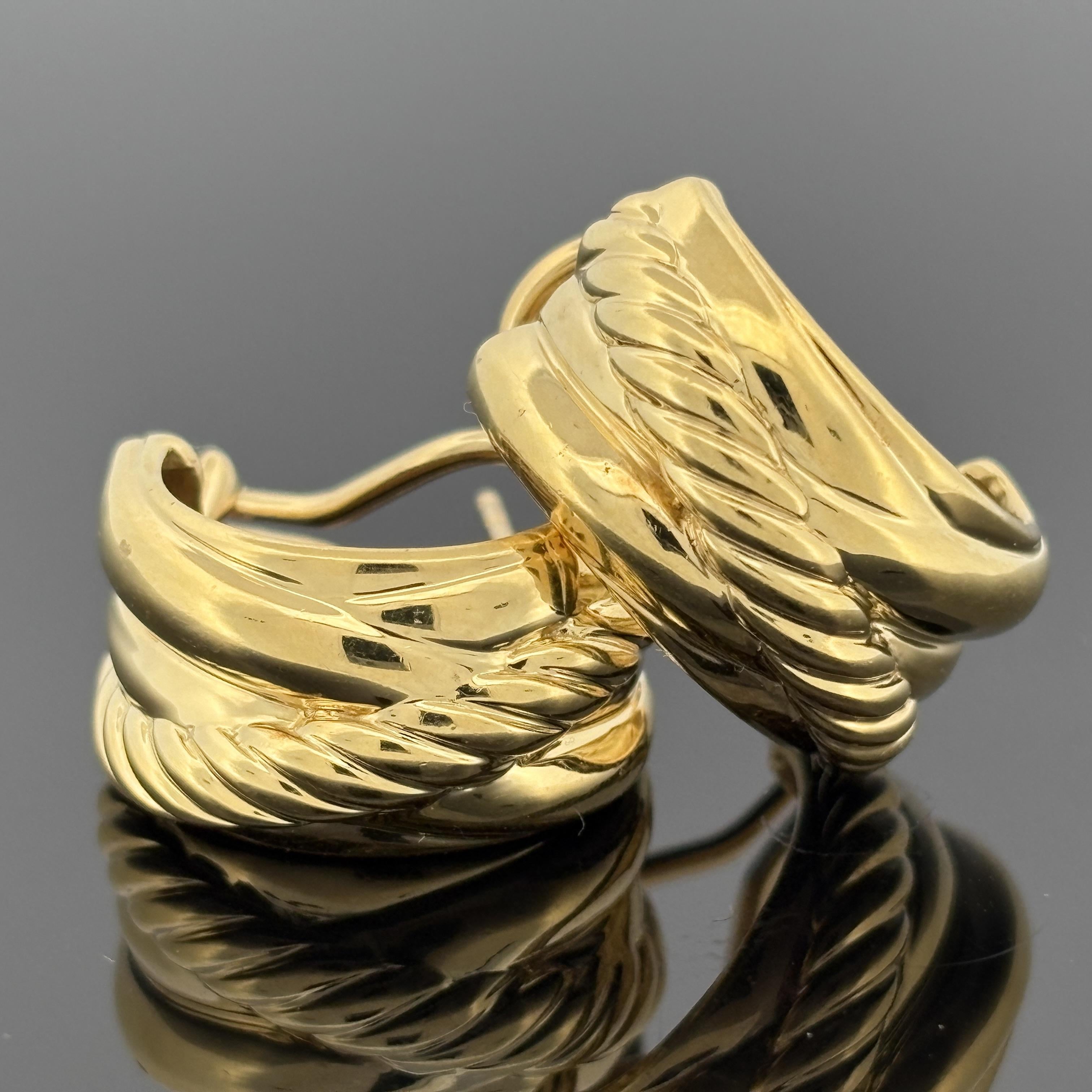 David Yurman 18K Yellow Gold Wide Cable Hoop Earrings
