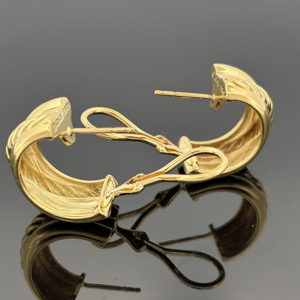 David Yurman 18K Yellow Gold Wide Cable Hoop Earrings