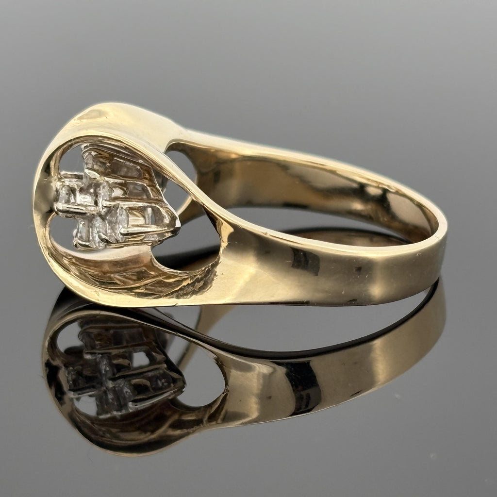 Vintage 14K Gold Sculpted Bow Ring, Diamond Clusters ~0.60ctw, ca. 1975