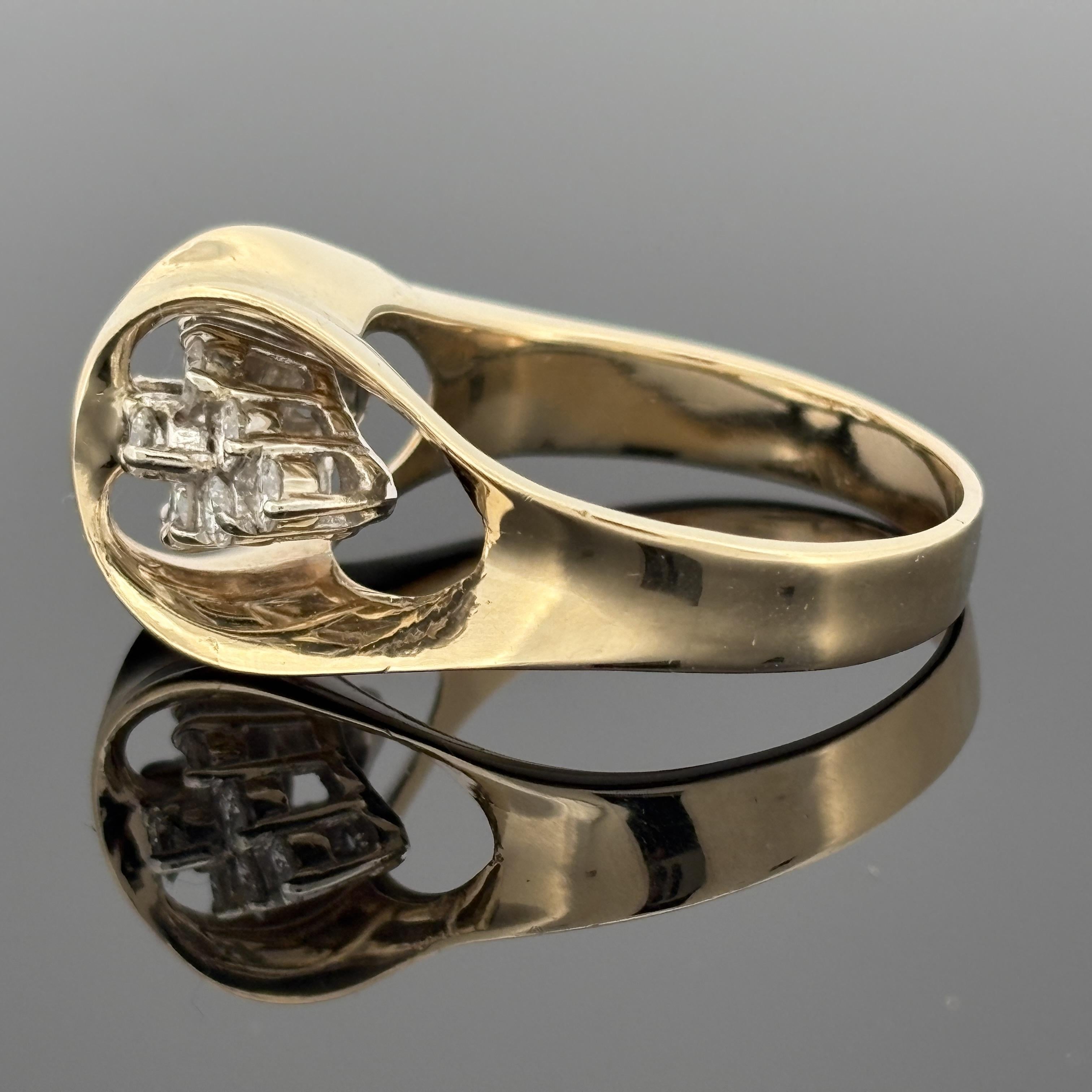 Vintage 14K Gold Sculpted Bow Ring, Diamond Clusters ~0.60ctw, ca. 1975