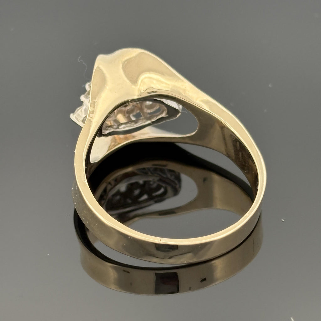 Vintage 14K Gold Sculpted Bow Ring, Diamond Clusters ~0.60ctw, ca. 1975