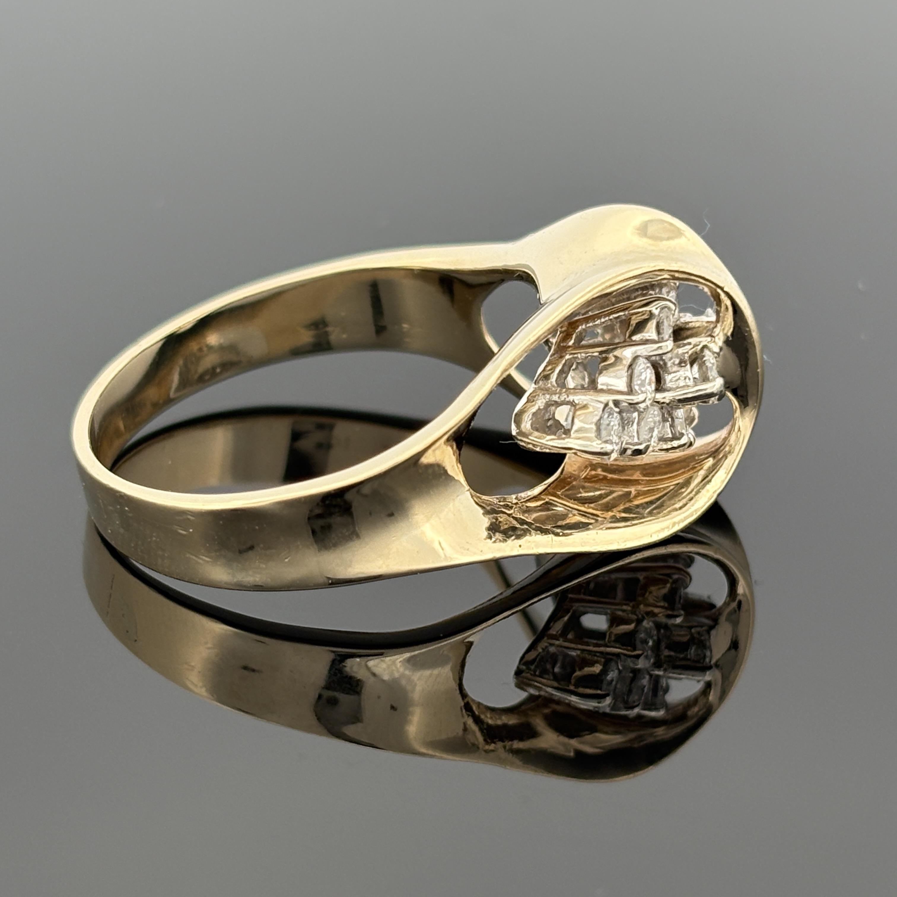 Vintage 14K Gold Sculpted Bow Ring, Diamond Clusters ~0.60ctw, ca. 1975