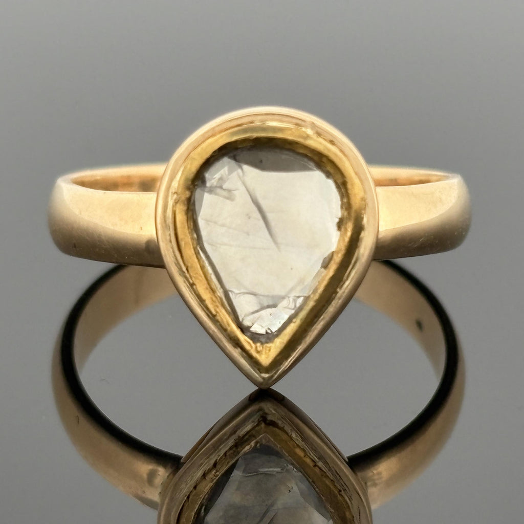 Pear Shape Rose Cut Bezel Set Diamond Solitaire 18k 4.0g