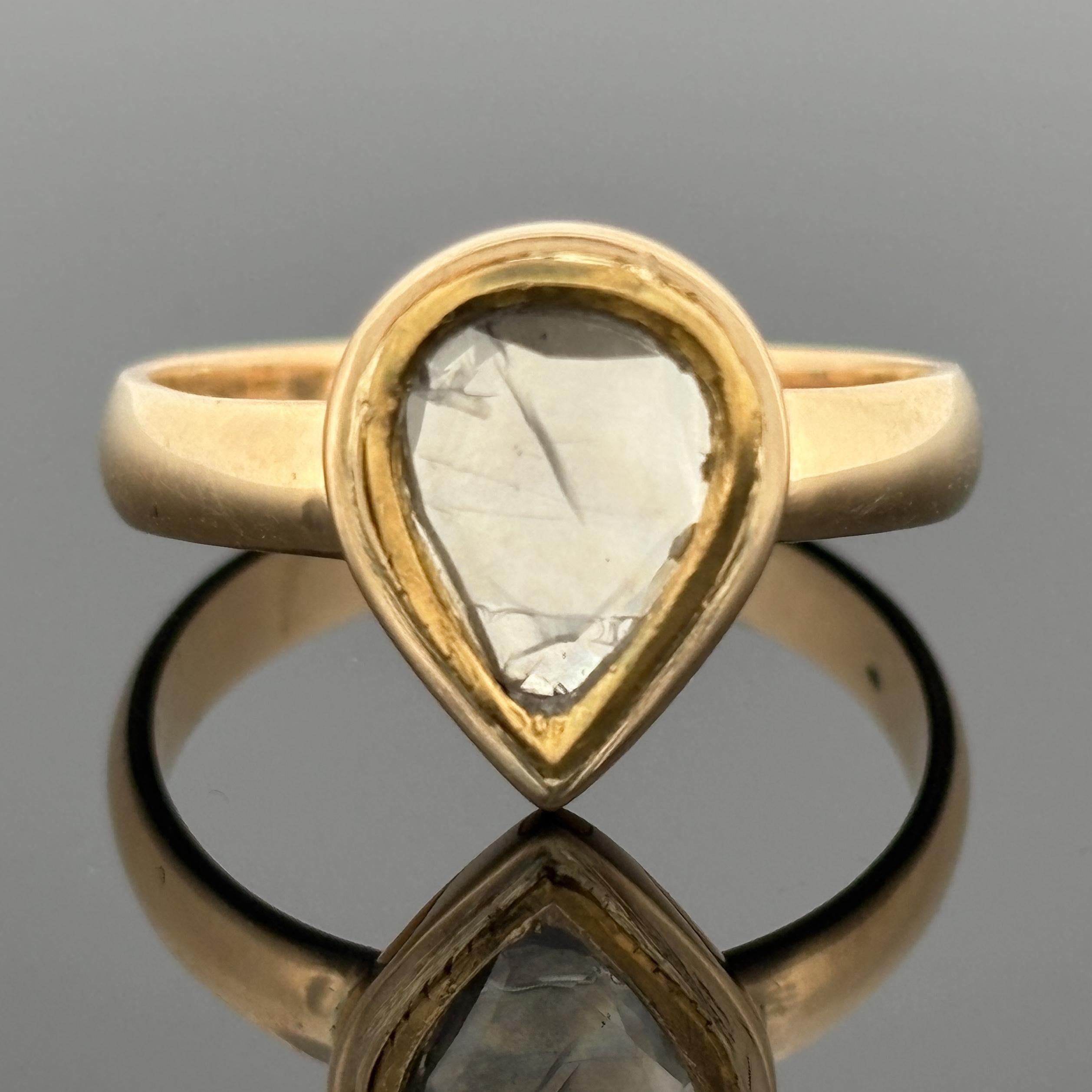 Pear Shape Rose Cut Bezel Set Diamond Solitaire 18k 4.0g