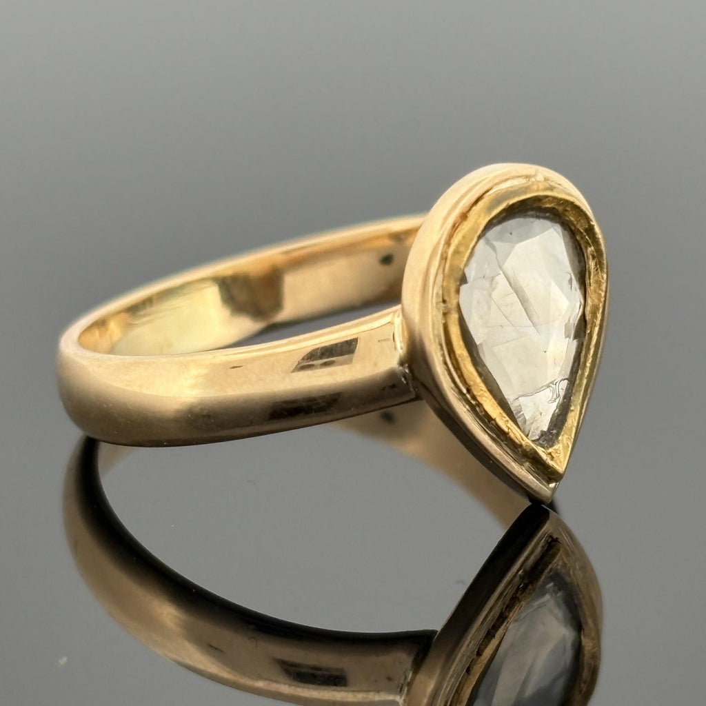Pear Shape Rose Cut Bezel Set Diamond Solitaire 18k 4.0g