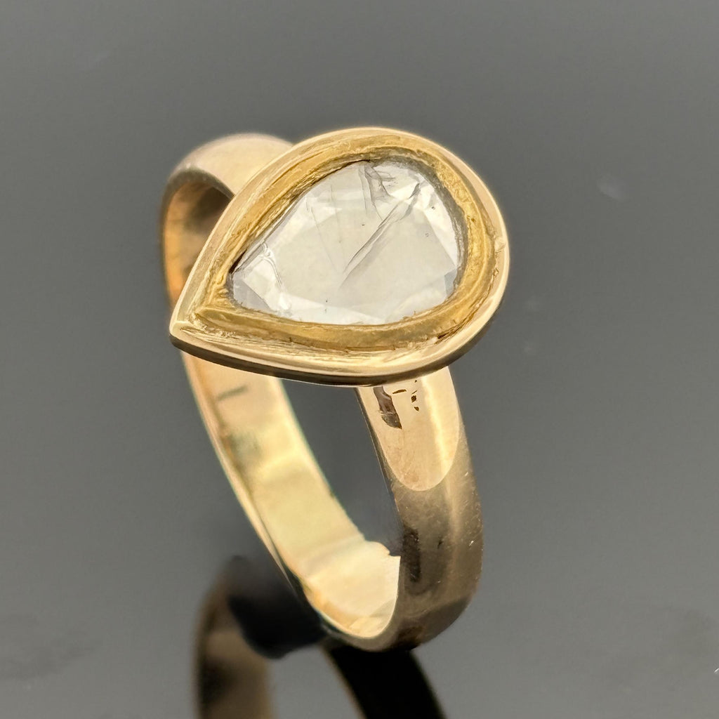 Pear Shape Rose Cut Bezel Set Diamond Solitaire 18k 4.0g