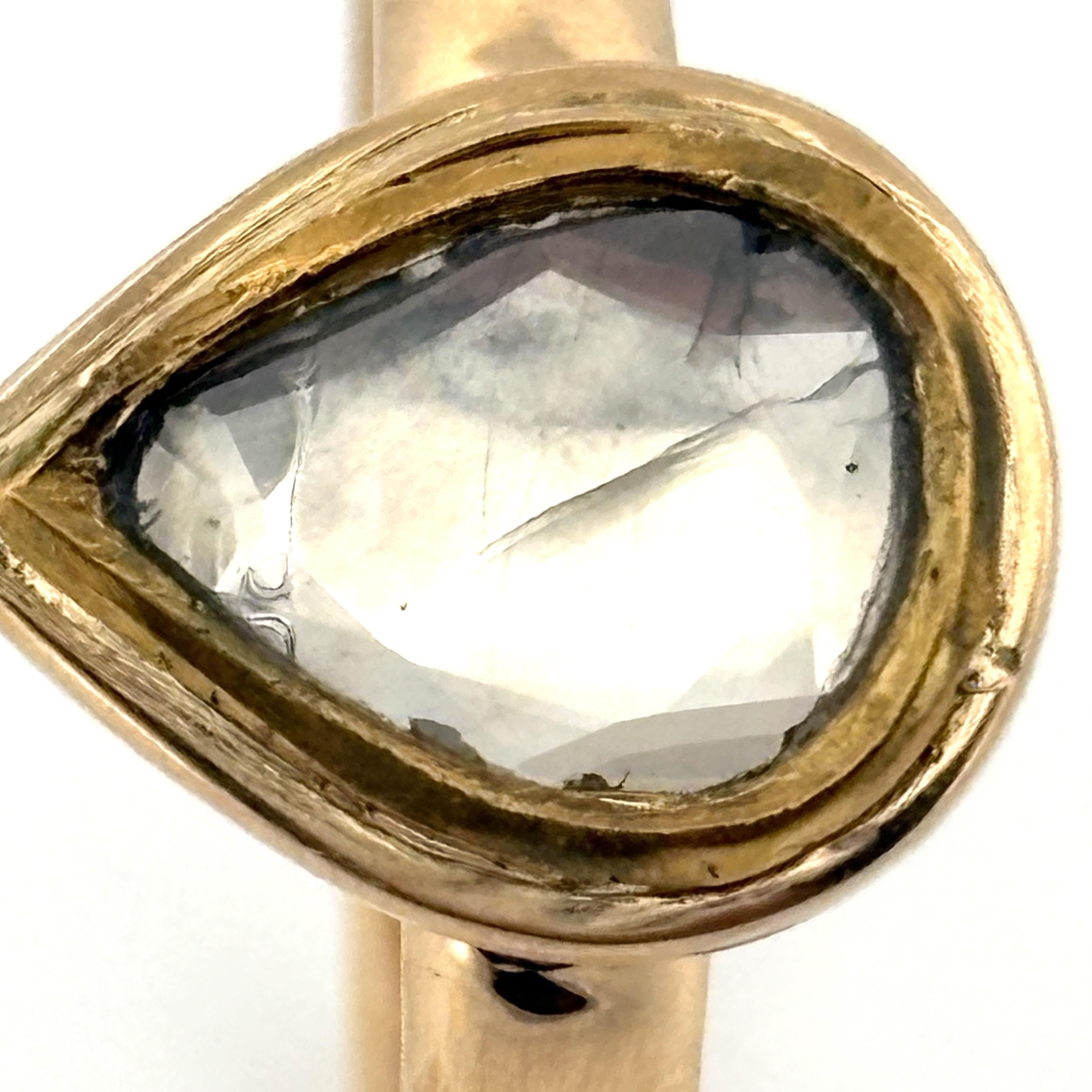 Pear Shape Rose Cut Bezel Set Diamond Solitaire 18k 4.0g