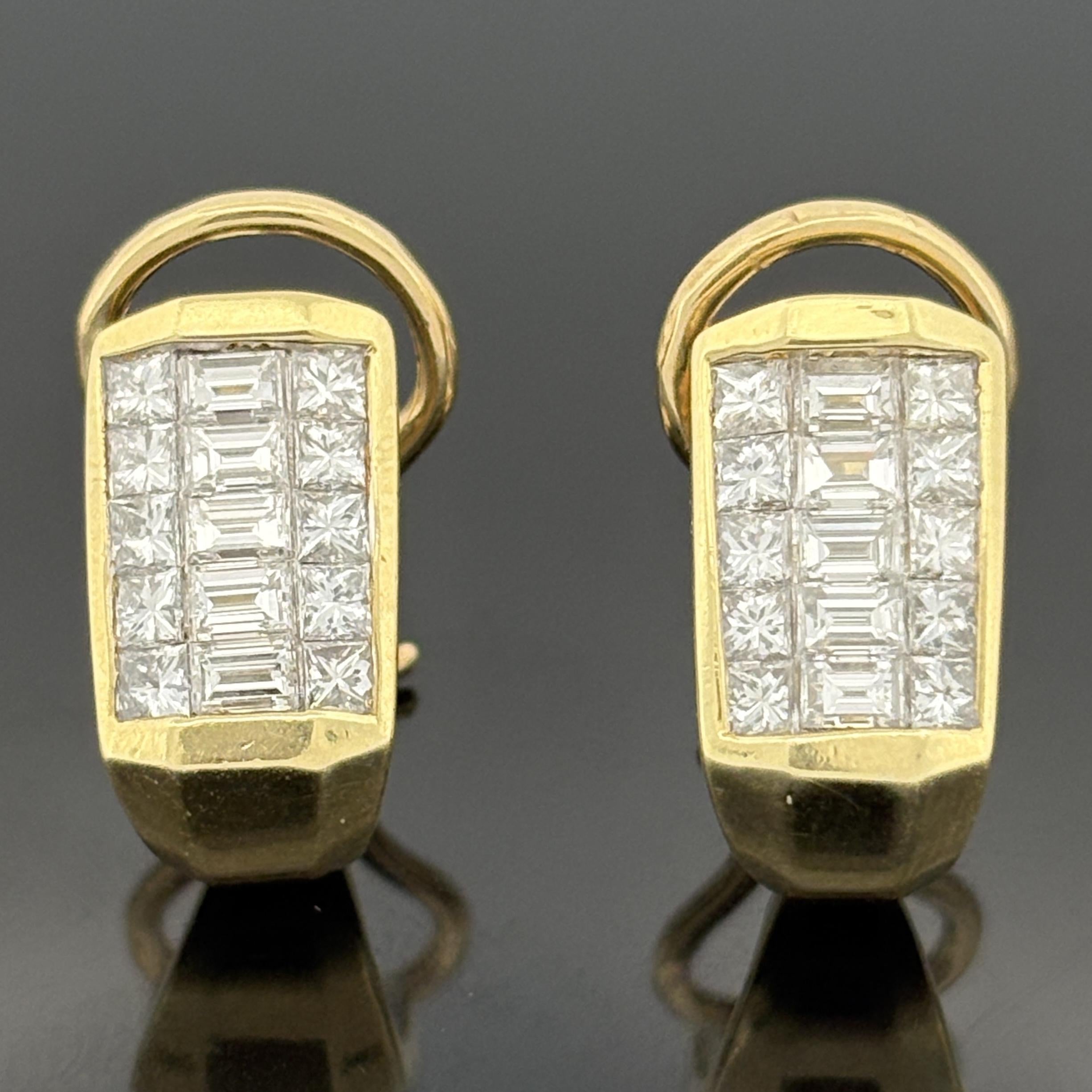 Estate Diamond Half Hoop 18k Yellow Gold Earrings, 2.00ctw F VS