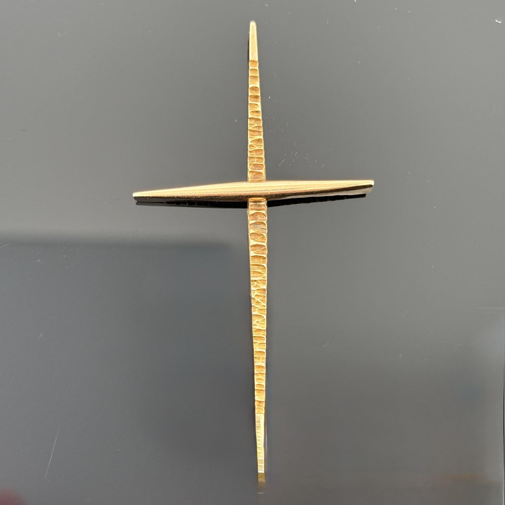 Vintage 14K Yellow Gold Modernist/Brutalist Architectural Cross Pendant