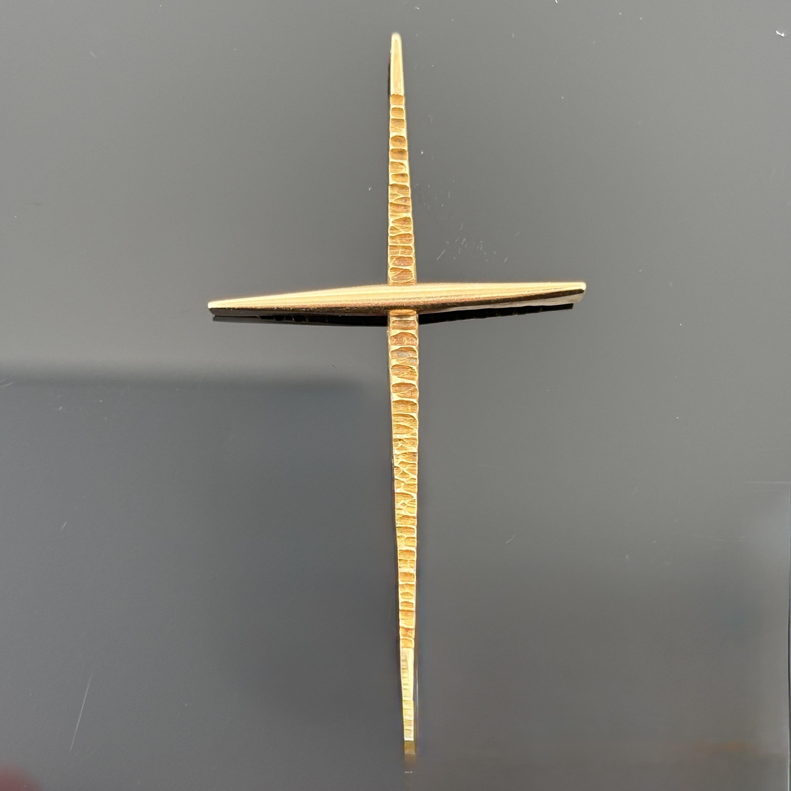 Vintage 14K Yellow Gold Modernist/Brutalist Architectural Cross Pendant