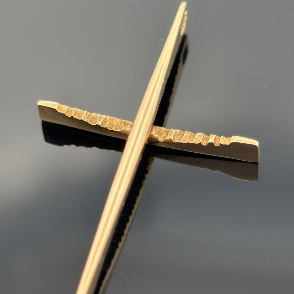 Vintage 14K Yellow Gold Modernist/Brutalist Architectural Cross Pendant