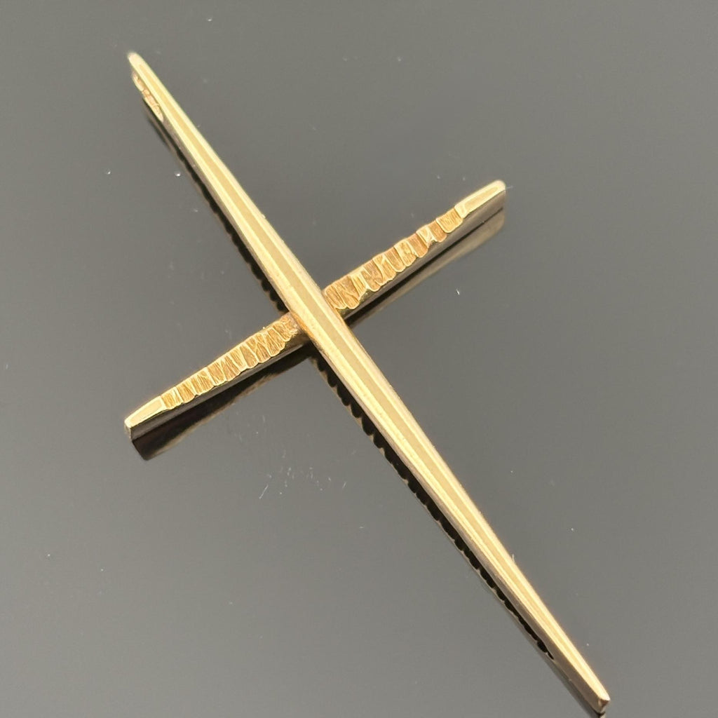 Vintage 14K Yellow Gold Modernist/Brutalist Architectural Cross Pendant