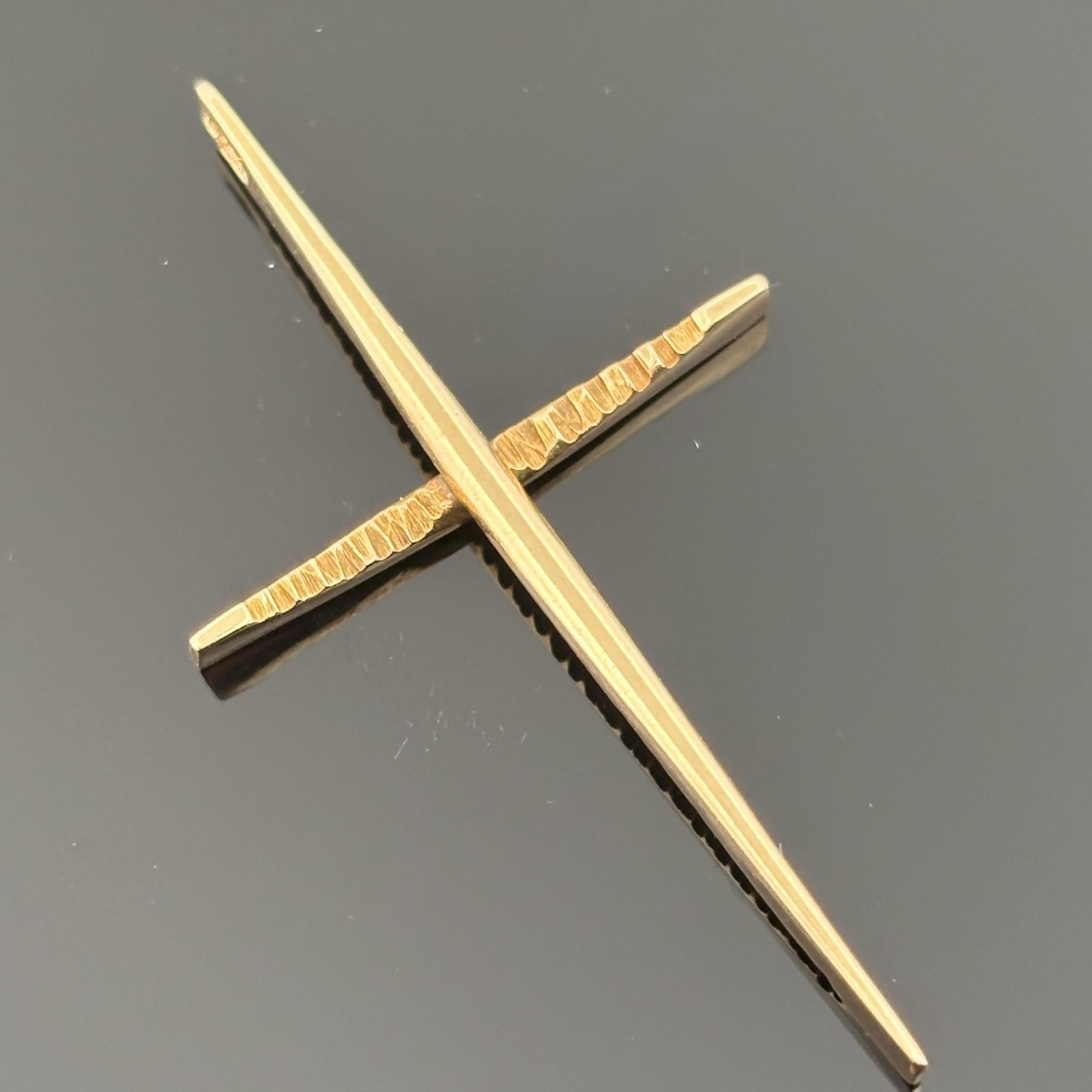 Vintage 14K Yellow Gold Modernist/Brutalist Architectural Cross Pendant