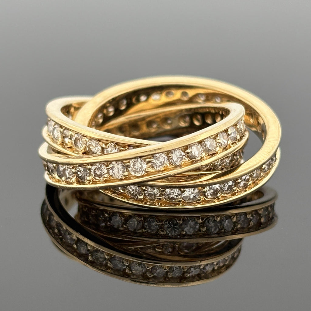 Trinity Diamond Eternity Rolling Band Ring 18k Yellow Gold, 2.21ctw