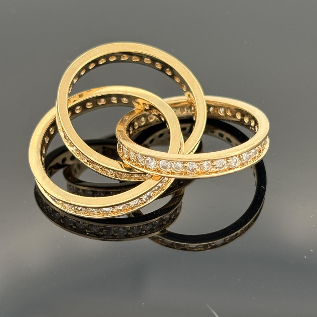 Trinity Diamond Eternity Rolling Band Ring 18k Yellow Gold, 2.21ctw