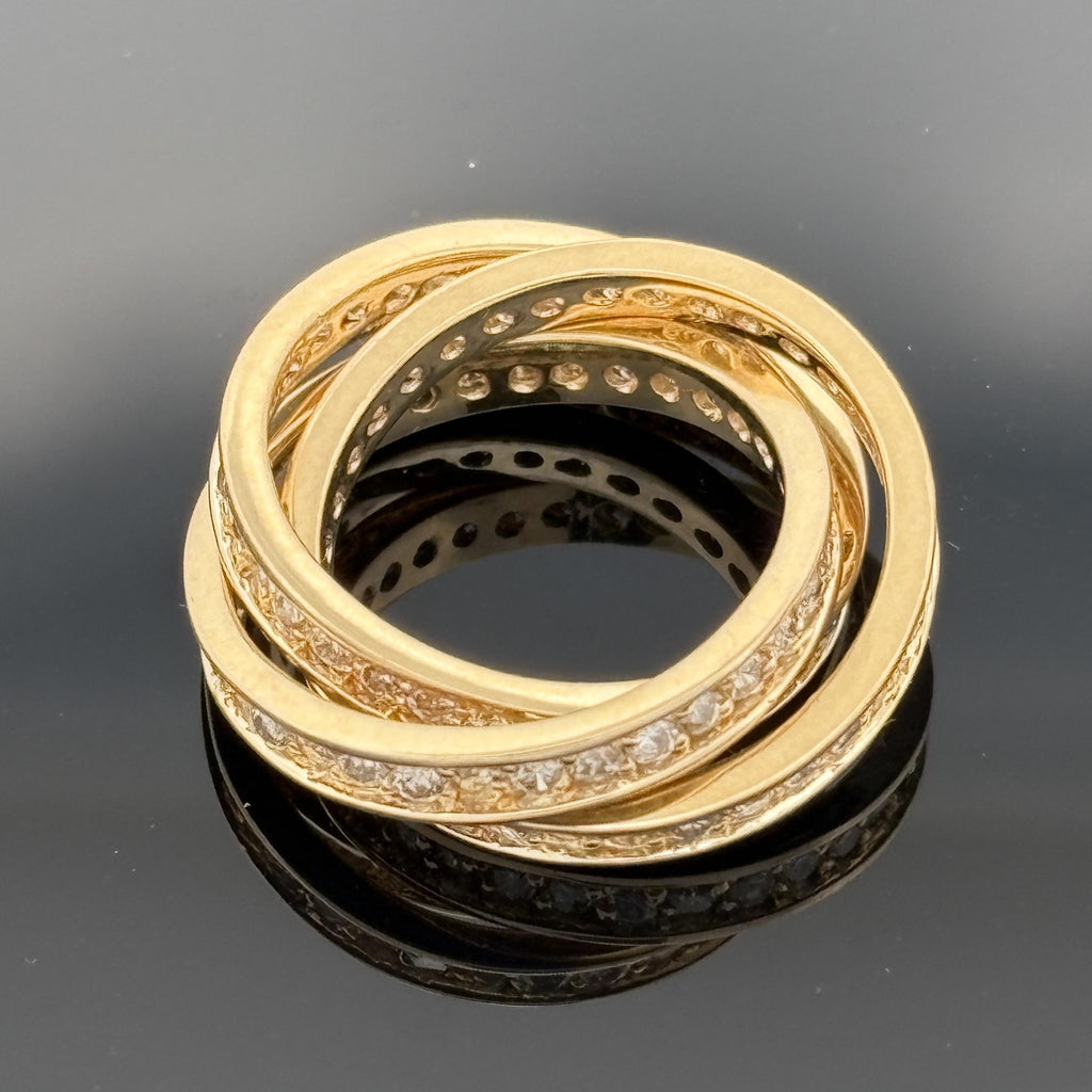 Trinity Diamond Eternity Rolling Band Ring 18k Yellow Gold, 2.21ctw