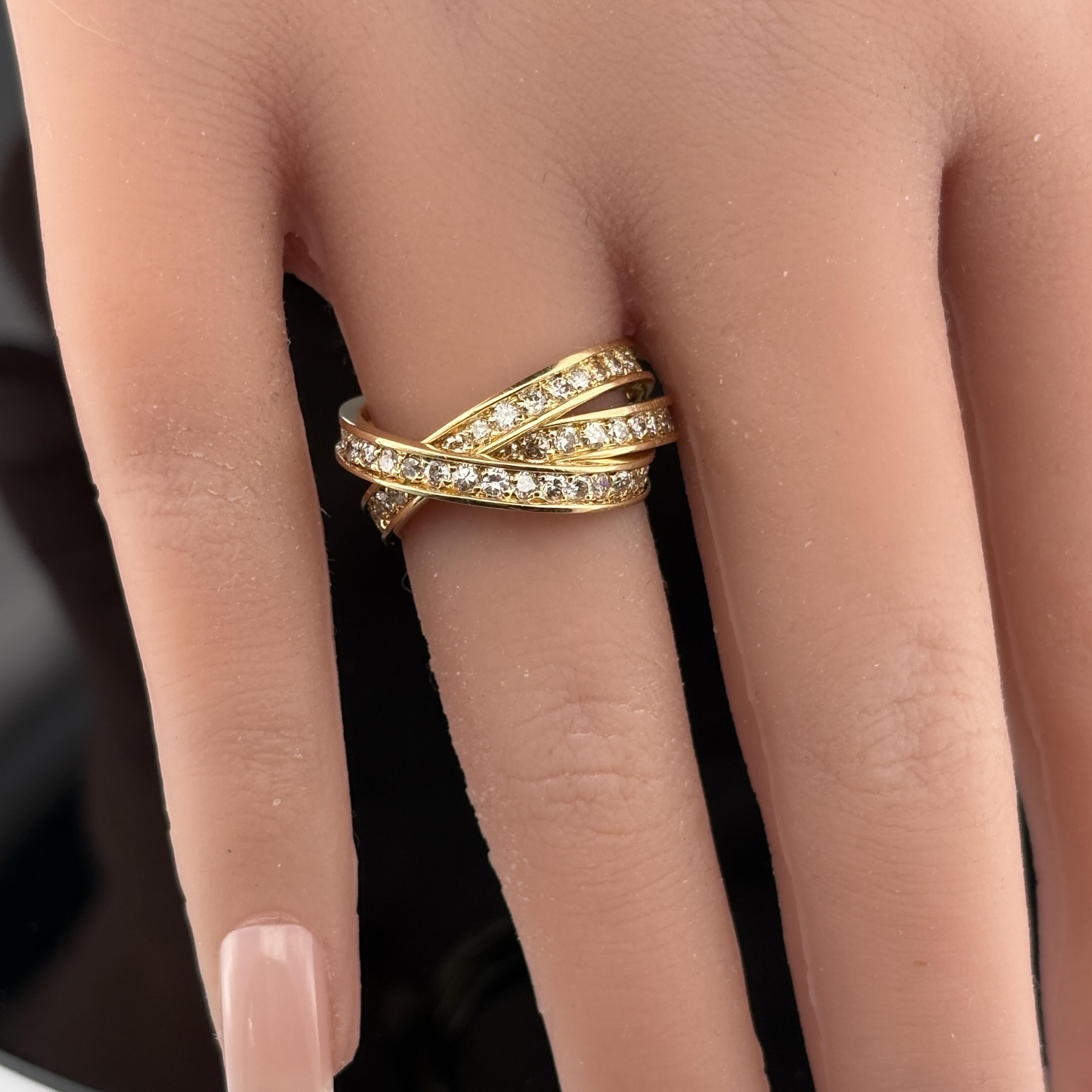 Trinity Diamond Eternity Rolling Band Ring 18k Yellow Gold, 2.21ctw