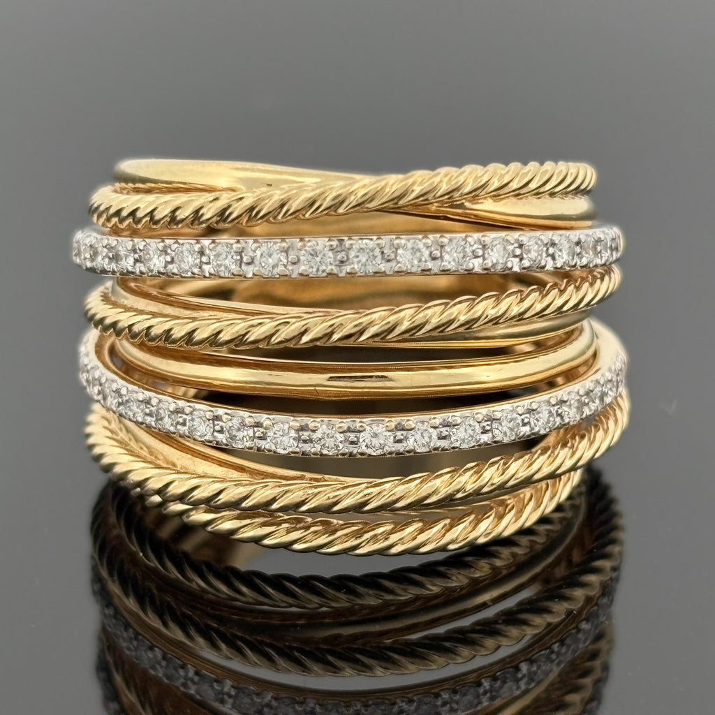 David Yurman Crossover Ring 18k Yellow Gold Diamond, 16.5mm
