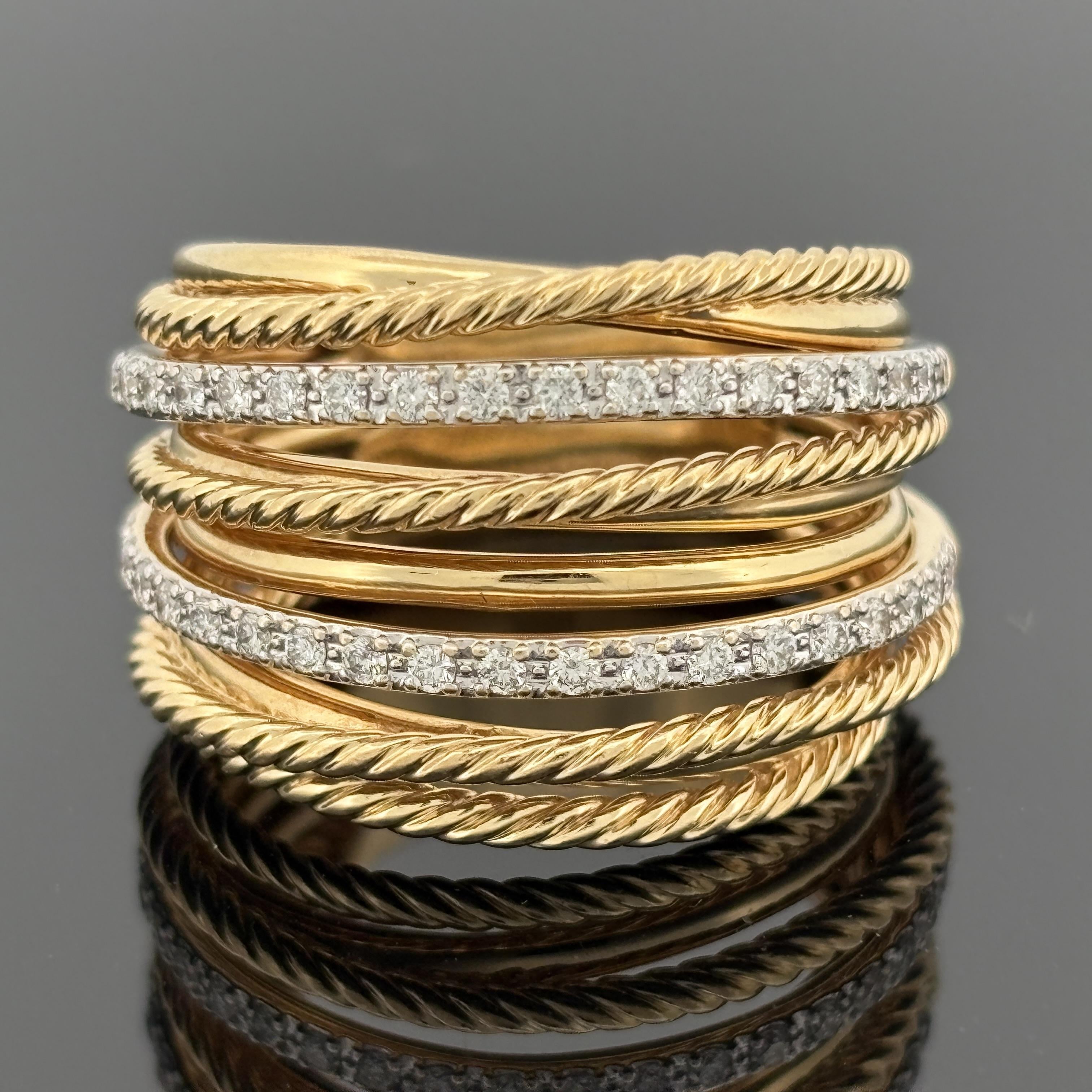 David Yurman Crossover Ring 18k Yellow Gold Diamond, 16.5mm