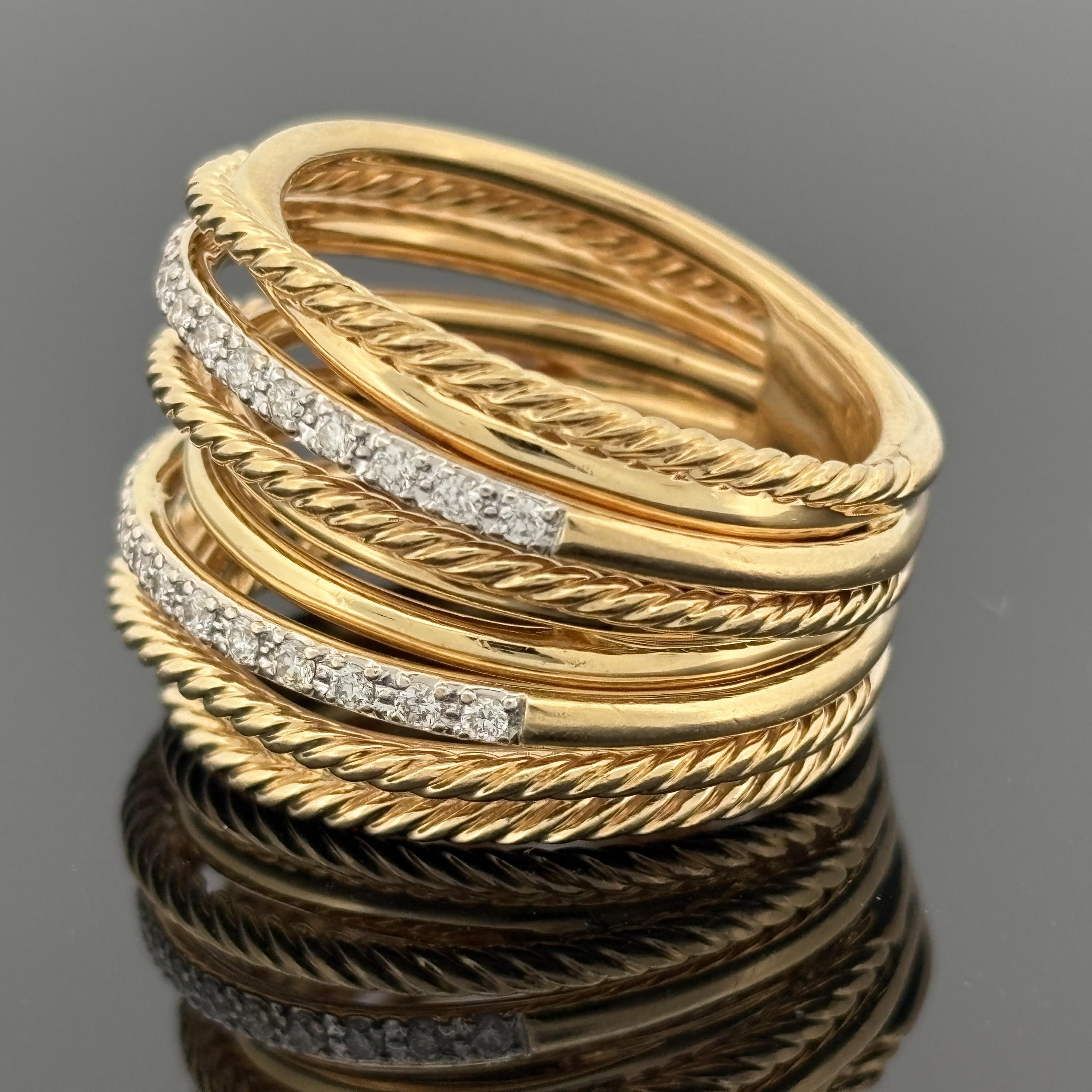 David Yurman Crossover Ring 18k Yellow Gold Diamond, 16.5mm