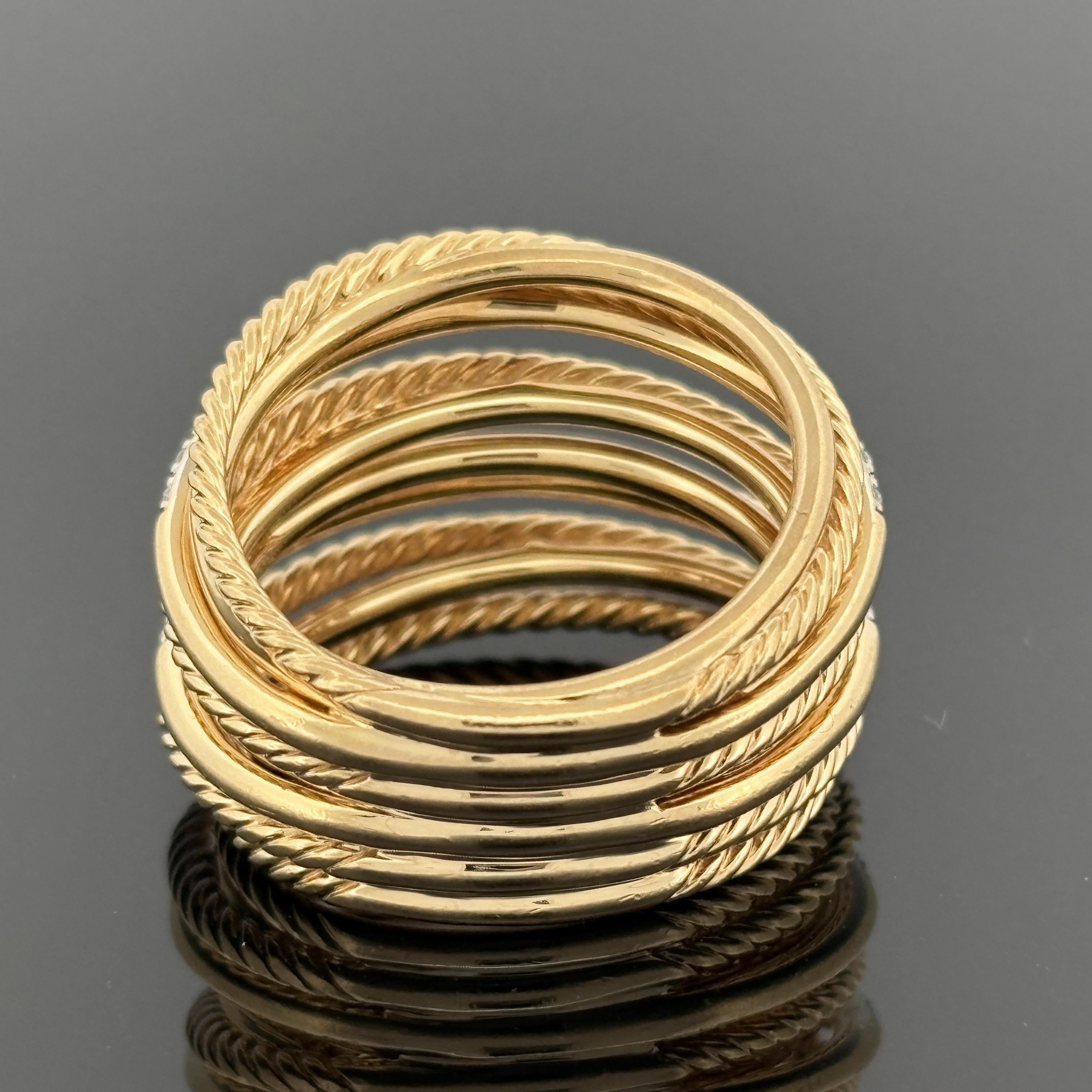 David Yurman Crossover Ring 18k Yellow Gold Diamond, 16.5mm