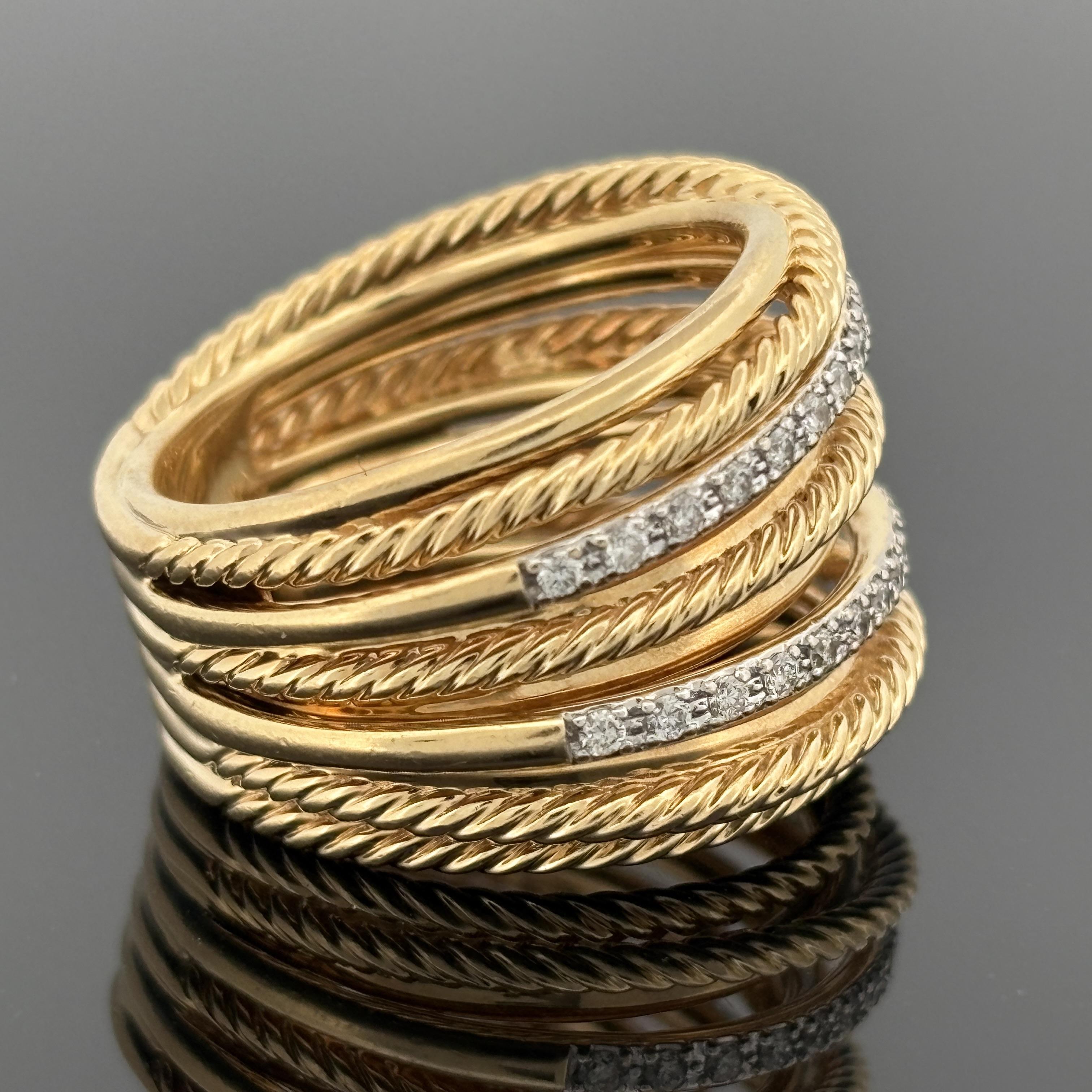 David Yurman Crossover Ring 18k Yellow Gold Diamond, 16.5mm