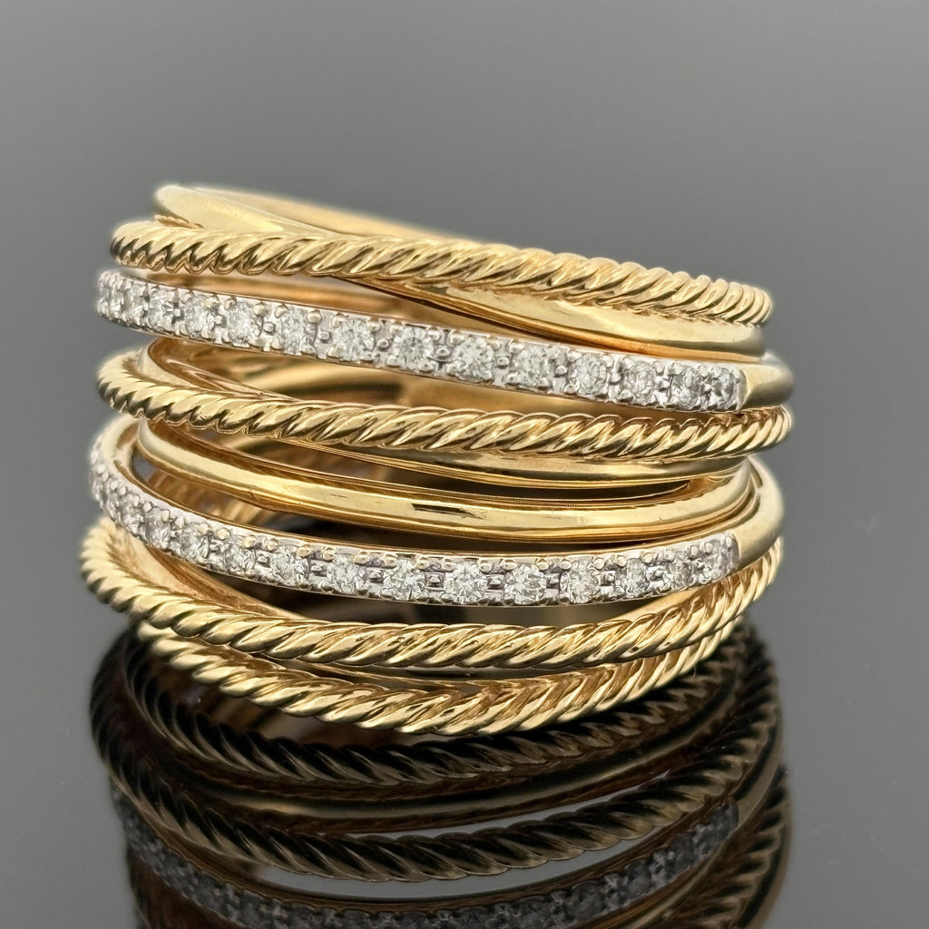 David Yurman Crossover Ring 18k Yellow Gold Diamond, 16.5mm