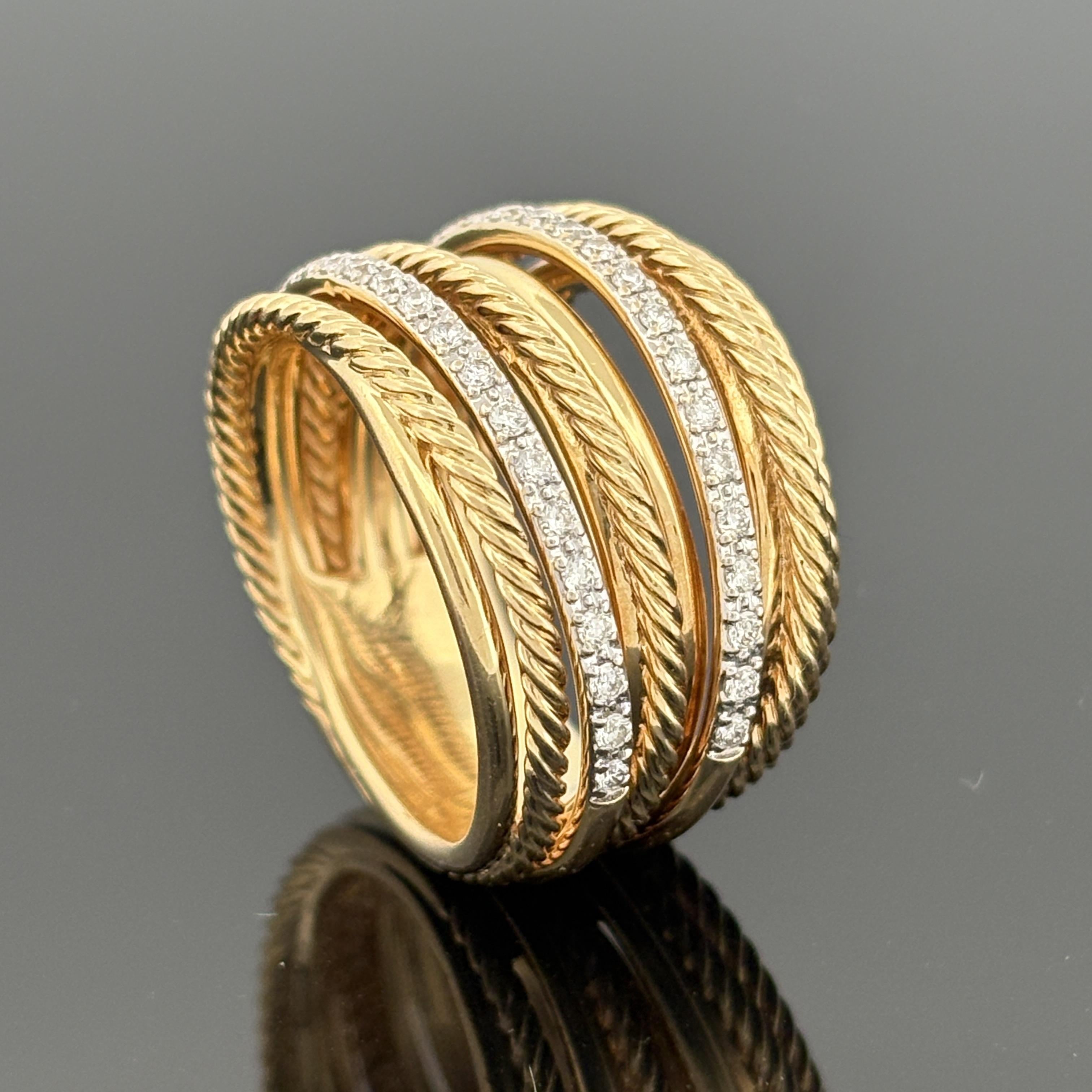 David Yurman Crossover Ring 18k Yellow Gold Diamond, 16.5mm
