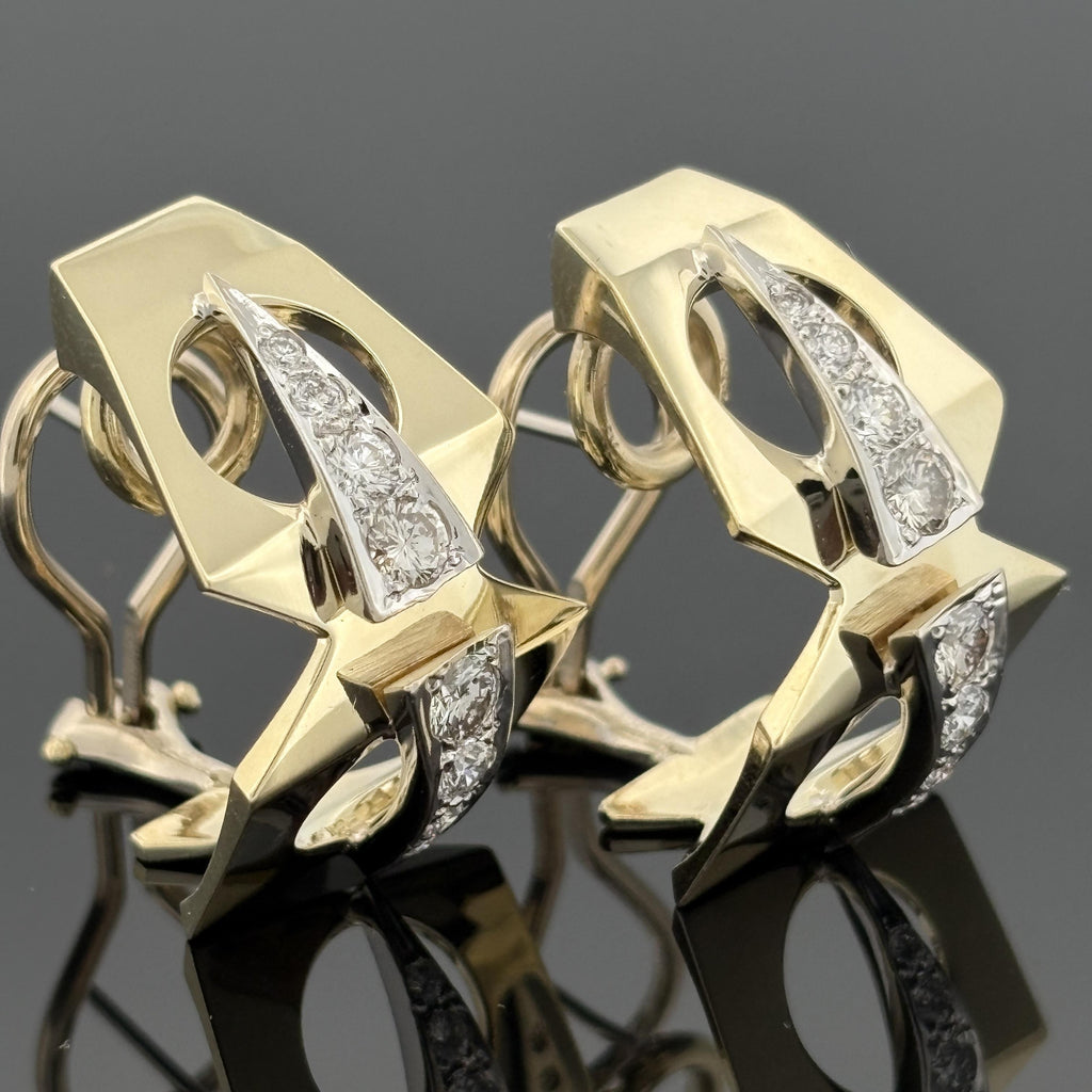 Mid-Century Atomic 14k Diamond Demi-Hoops