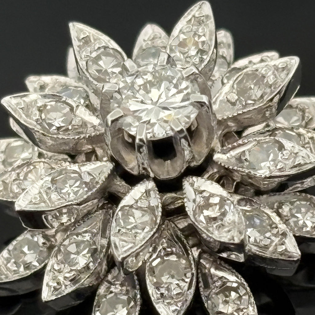 Vintage 14K White Gold Diamond Starburst Flower Pendant, 0.97ctw, Circa 1960s
