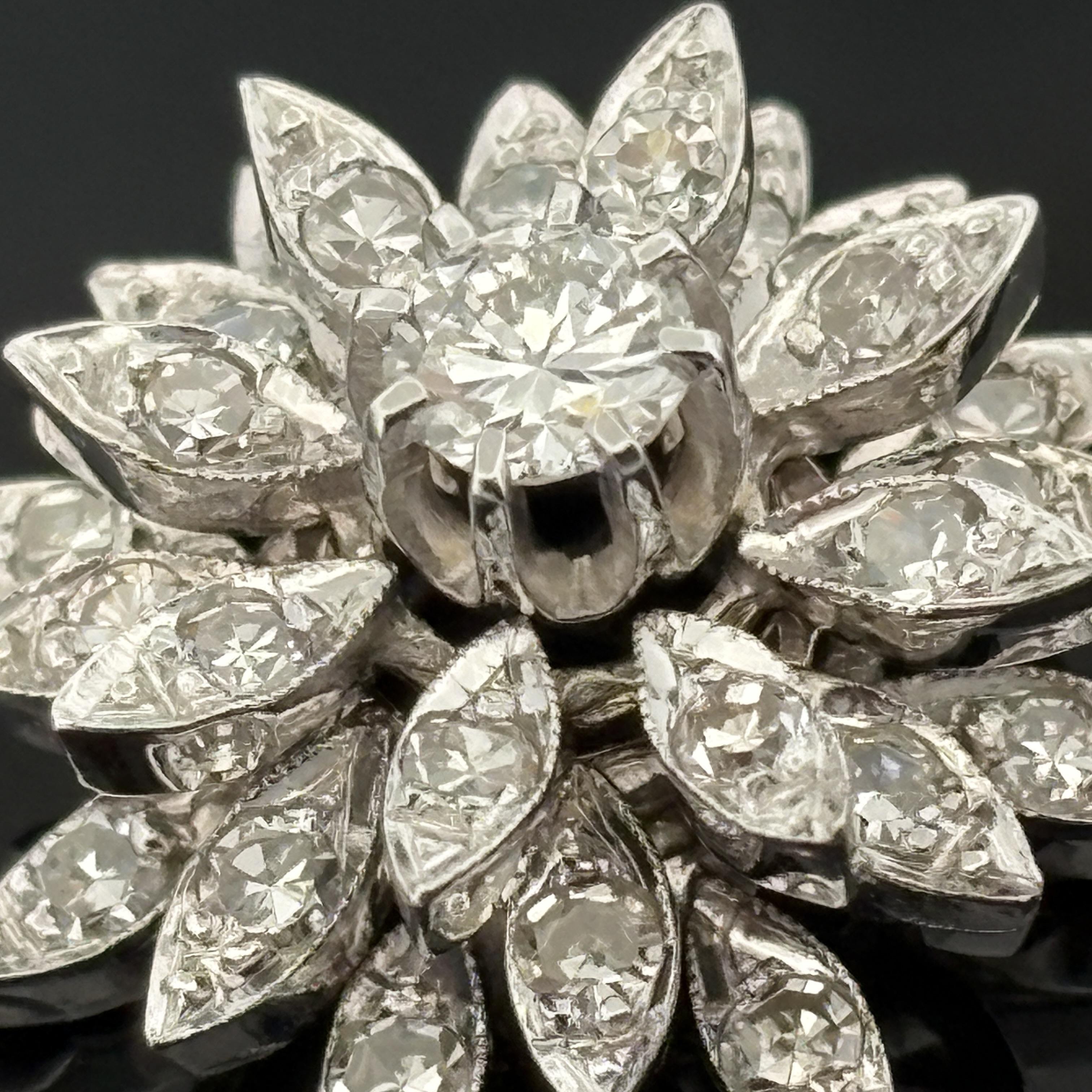 Vintage 14K White Gold Diamond Starburst Flower Pendant, 0.97ctw, Circa 1960s