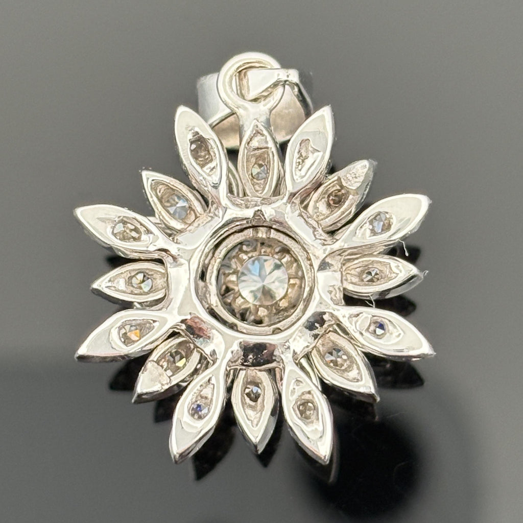 Vintage 14K White Gold Diamond Starburst Flower Pendant, 0.97ctw, Circa 1960s