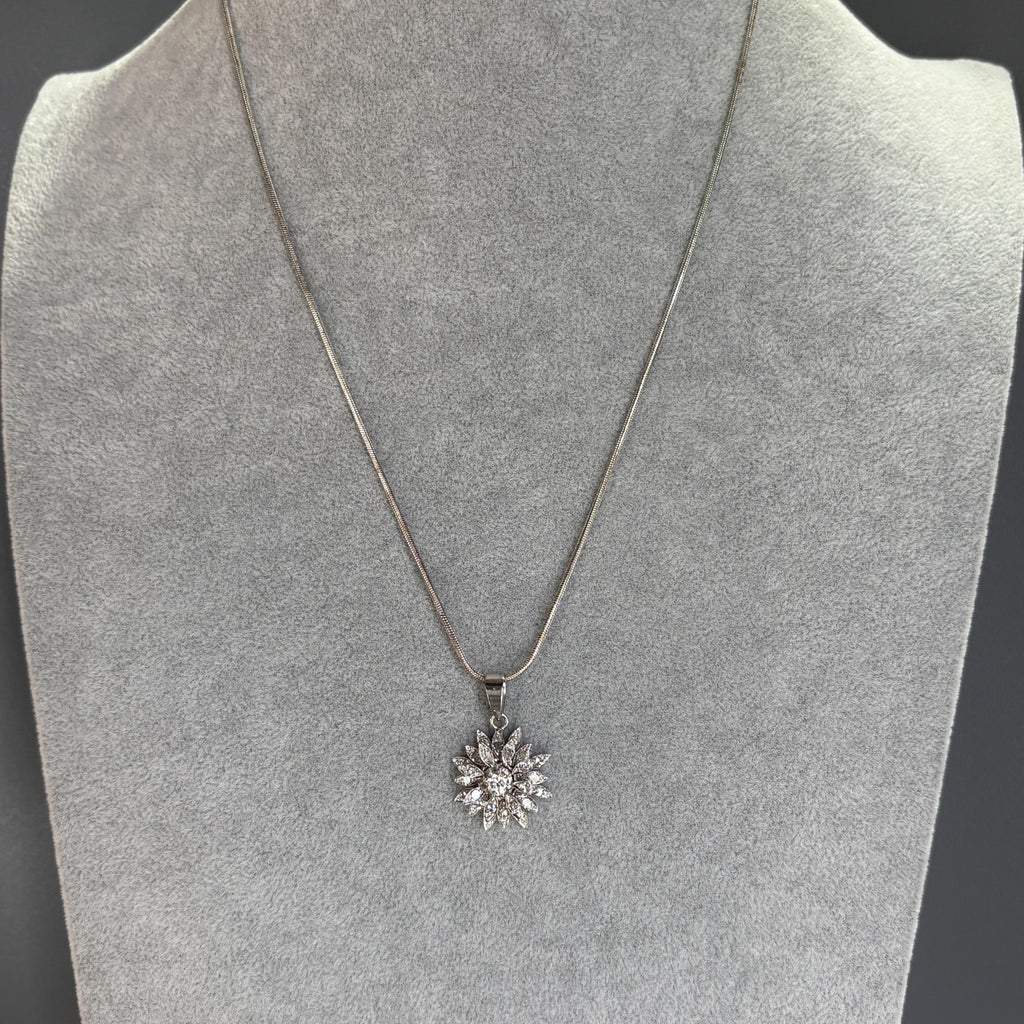 Vintage 14K White Gold Diamond Starburst Flower Pendant, 0.97ctw, Circa 1960s