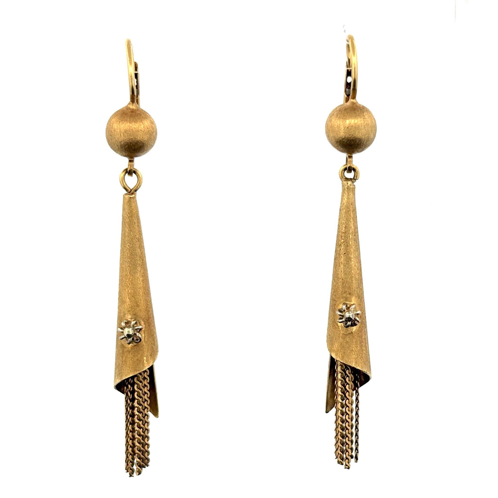 Vintage Modernist Tassel Drop Earrings 18k Gold, Italy