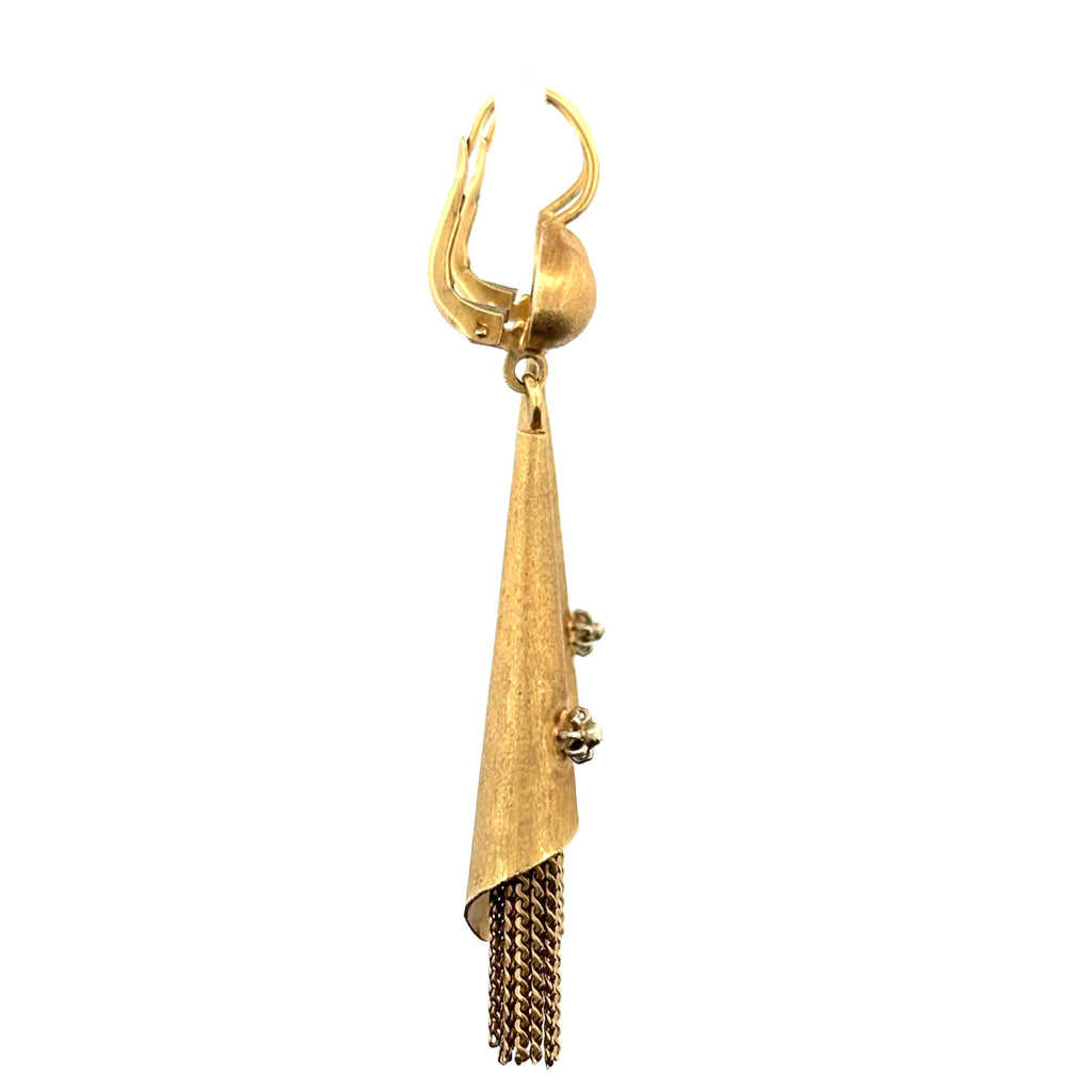 Vintage Modernist Tassel Drop Earrings 18k Gold, Italy