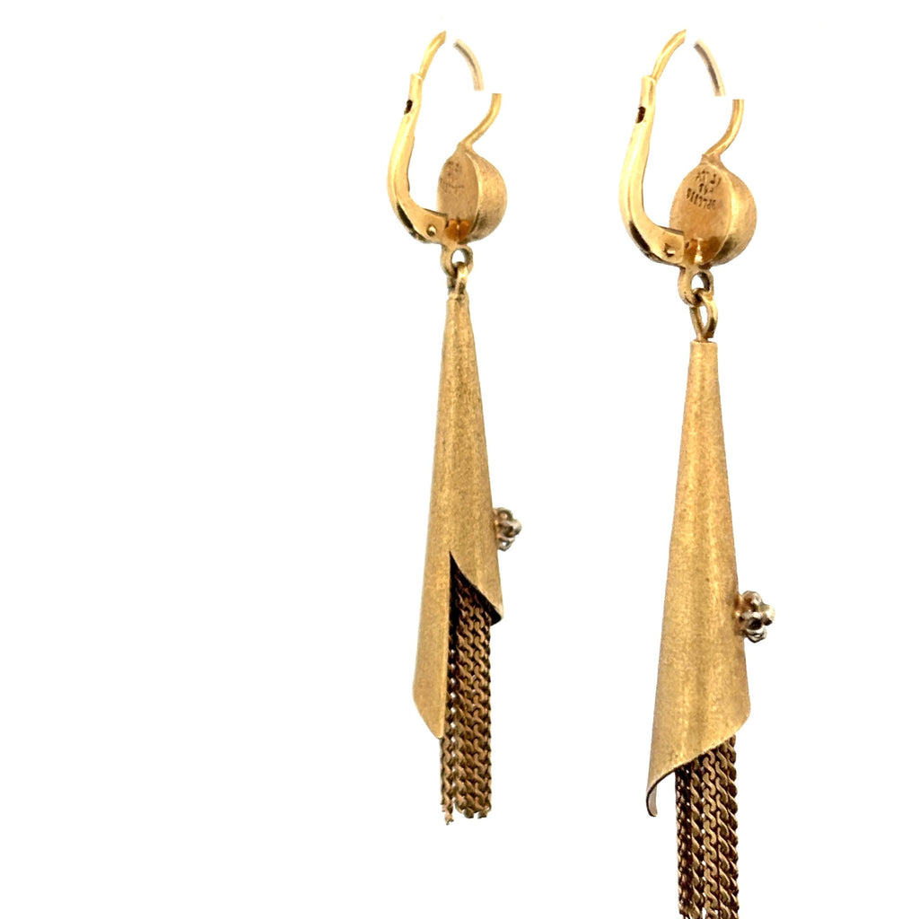 Vintage Modernist Tassel Drop Earrings 18k Gold, Italy