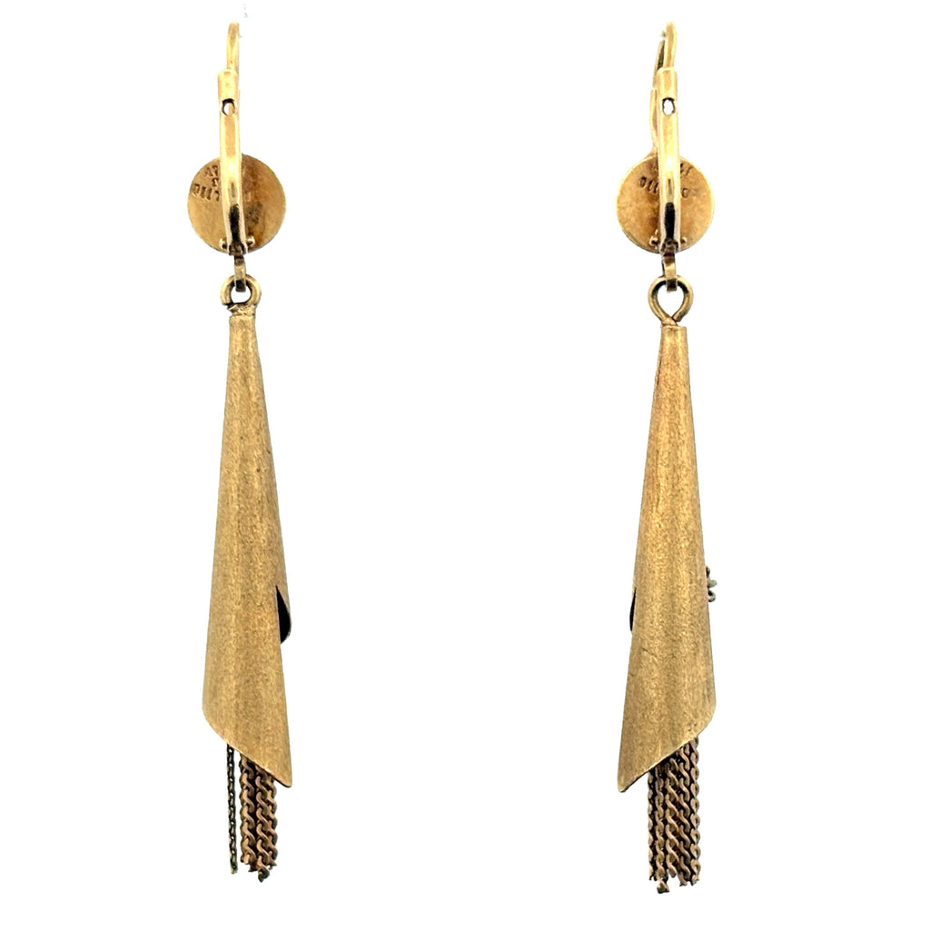 Vintage Modernist Tassel Drop Earrings 18k Gold, Italy