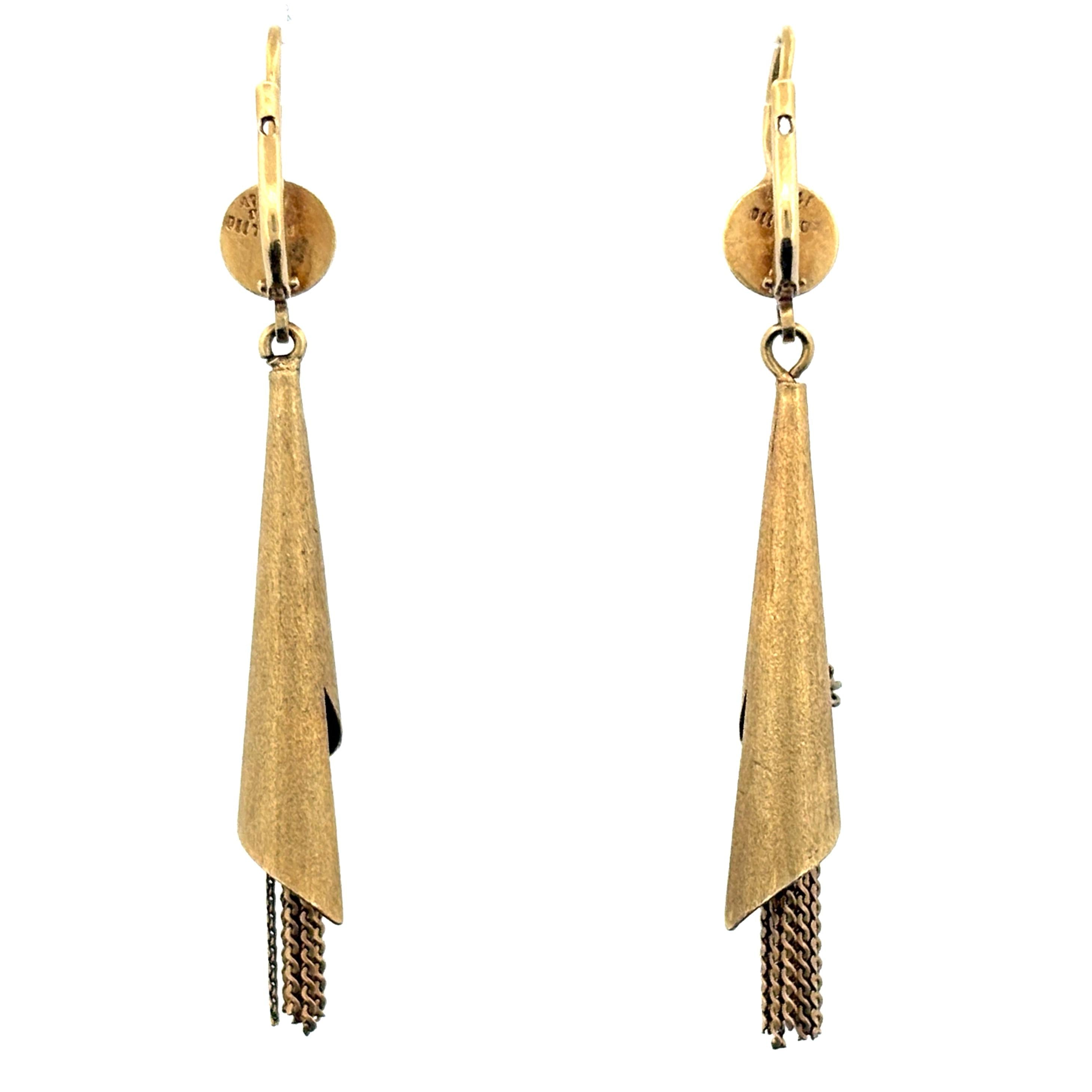 Vintage Modernist Tassel Drop Earrings 18k Gold, Italy