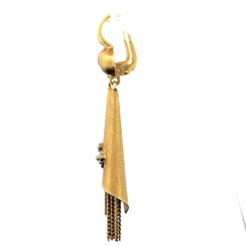 Vintage Modernist Tassel Drop Earrings 18k Gold, Italy