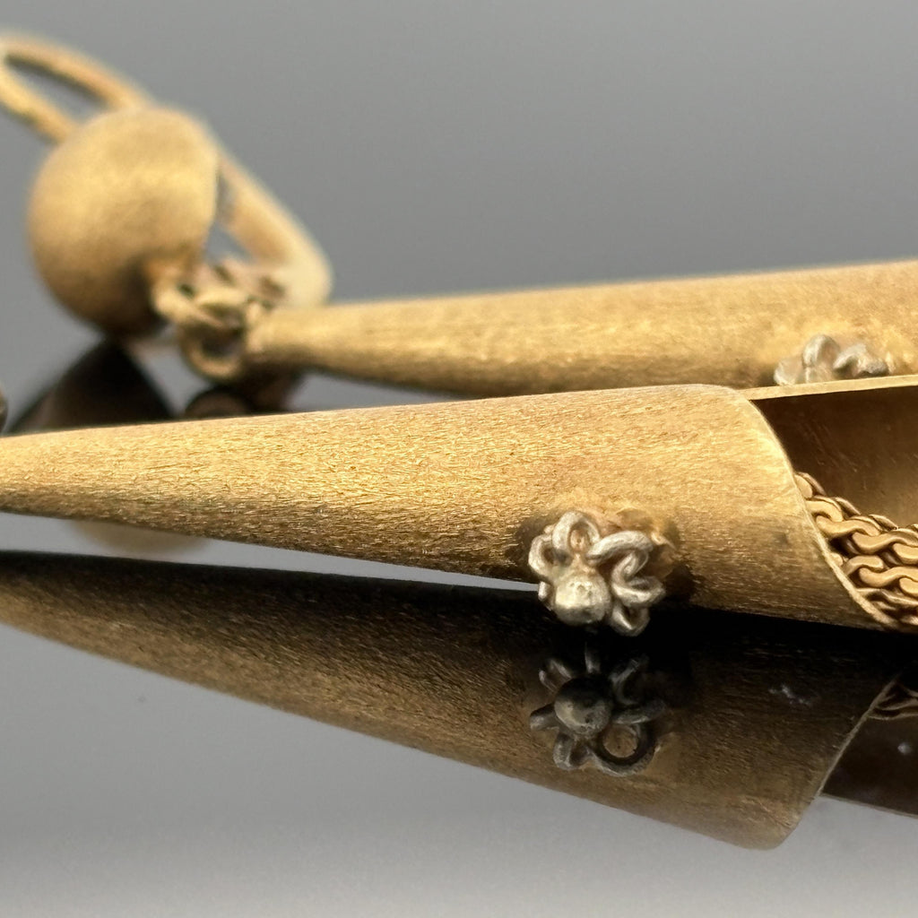 Vintage Modernist Tassel Drop Earrings 18k Gold, Italy