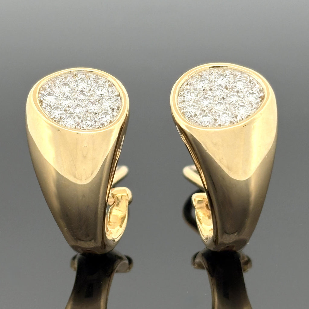 Pavé Diamond J Hoop Earrings 18k Yellow Gold, 0.68ctw F/VVS-VS Diamonds