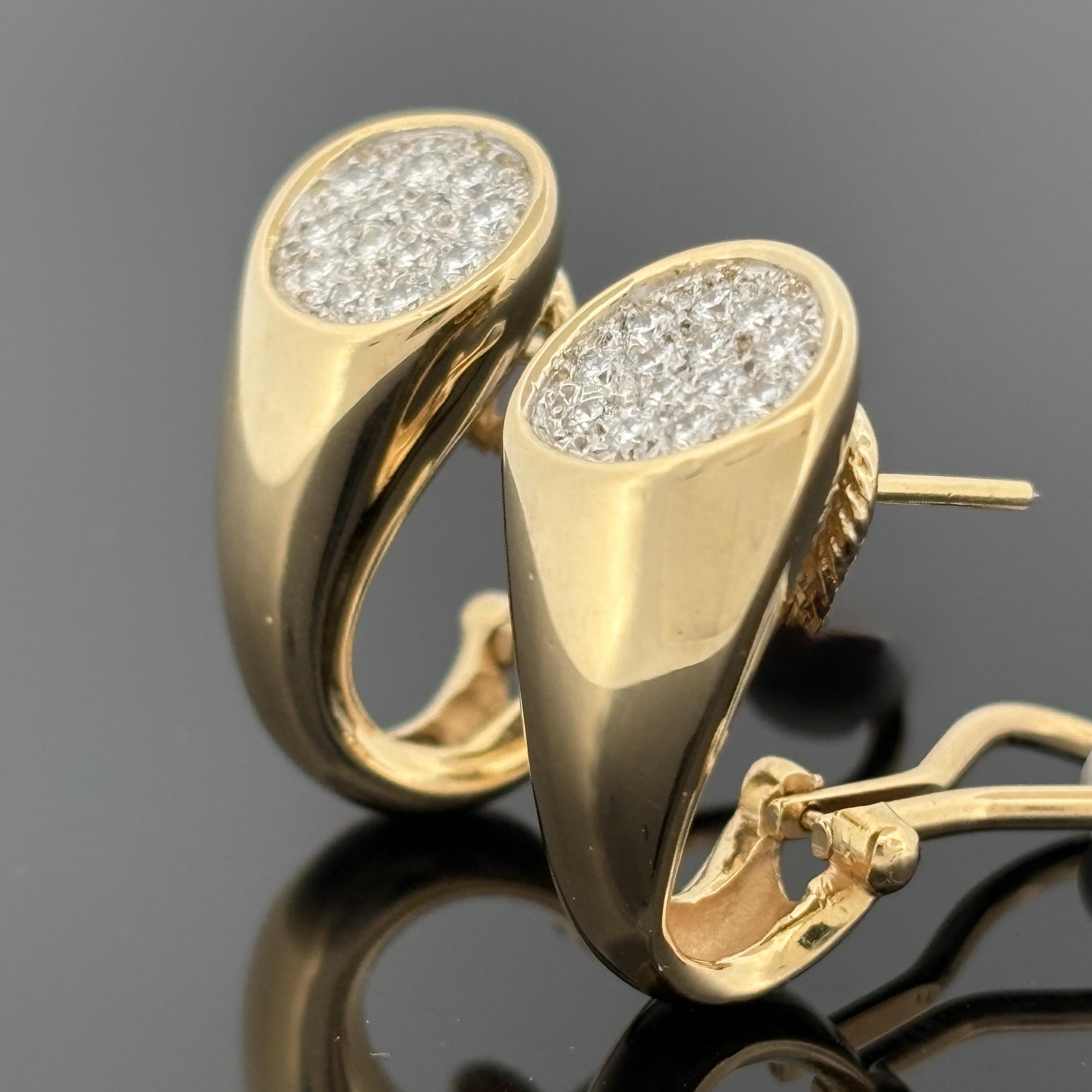 Pavé Diamond J Hoop Earrings 18k Yellow Gold, 0.68ctw F/VVS-VS Diamonds