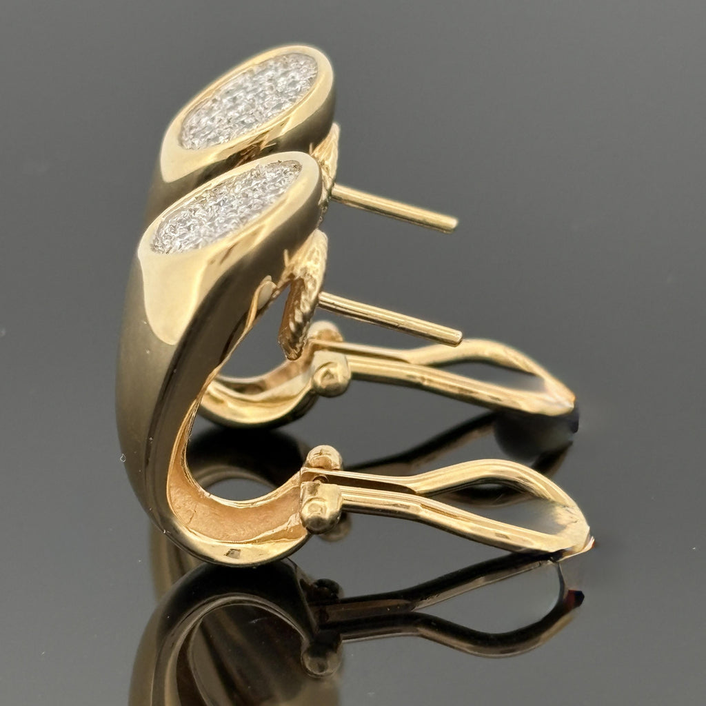 Pavé Diamond J Hoop Earrings 18k Yellow Gold, 0.68ctw F/VVS-VS Diamonds
