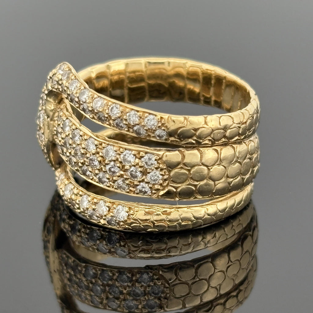 Coiled Serpent Snake Ring in 18K Gold with Pavé Diamonds and Ruby Eyes, 1.12ctw
